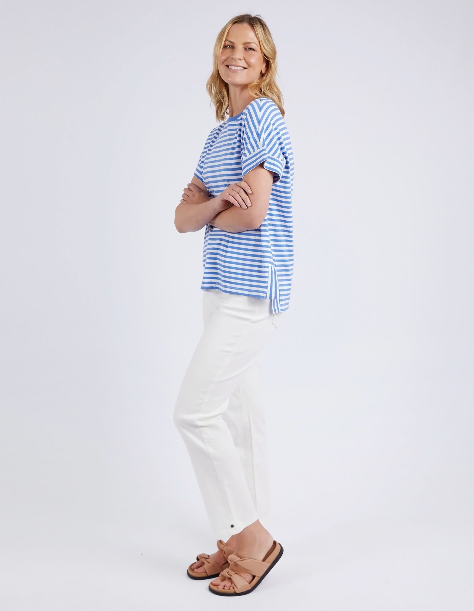 Elm Yara Stripe S/S Tee [COLOUR:Cerulean blue SIZE:8]