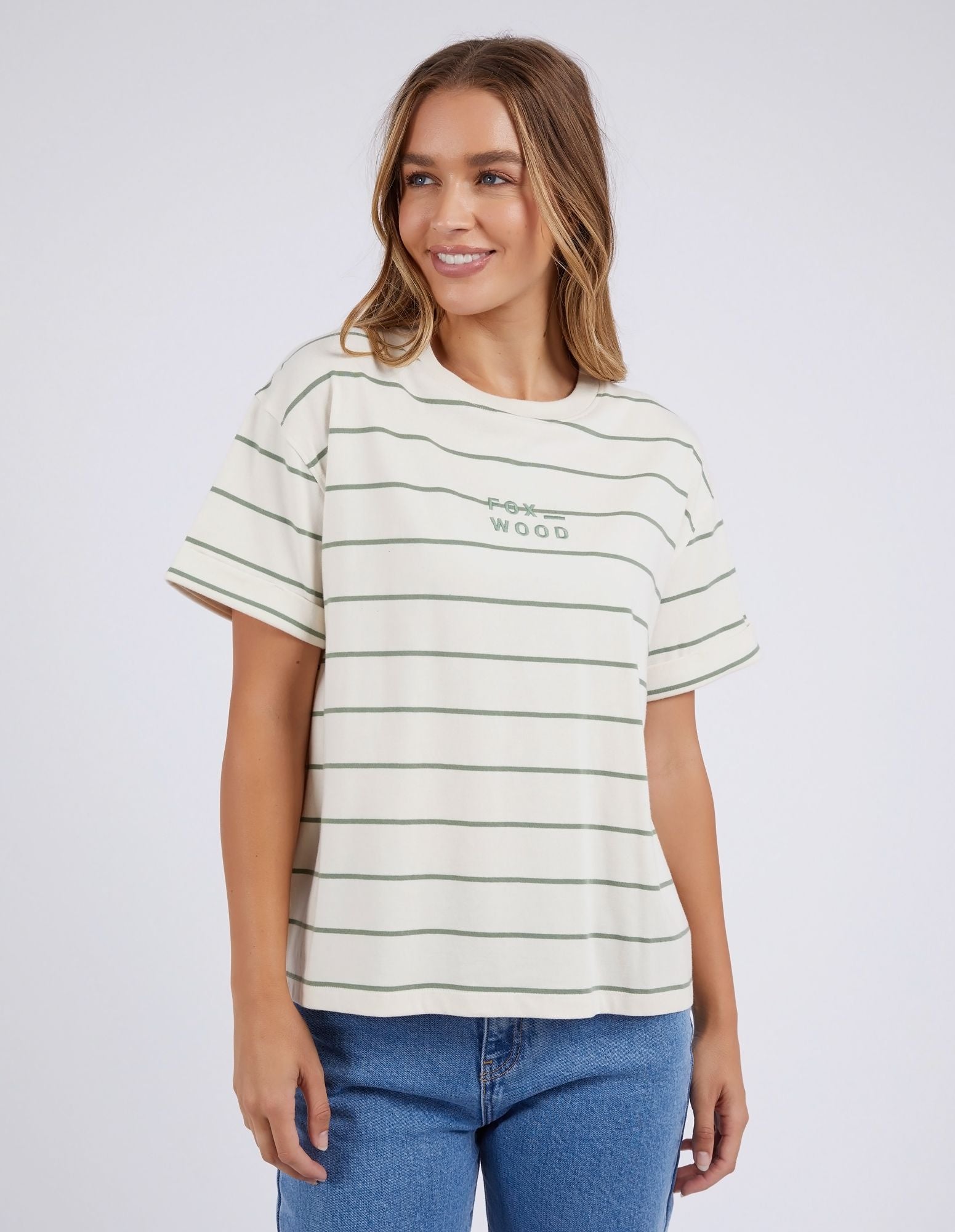 Foxwood Huntleigh Stripe Tee [COLOUR:Fern SIZE:8]