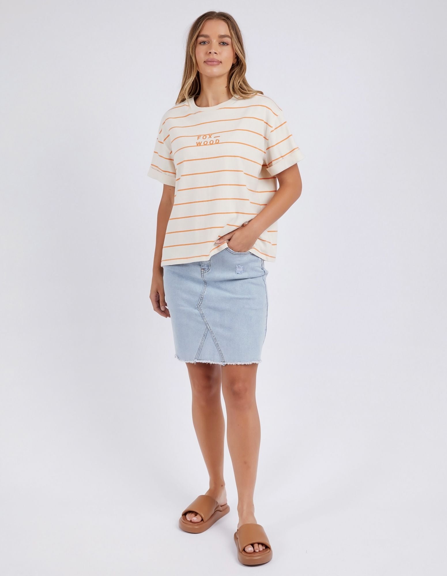 Foxwood Huntleigh Stripe Tee [COLOUR:Orange SIZE:8]