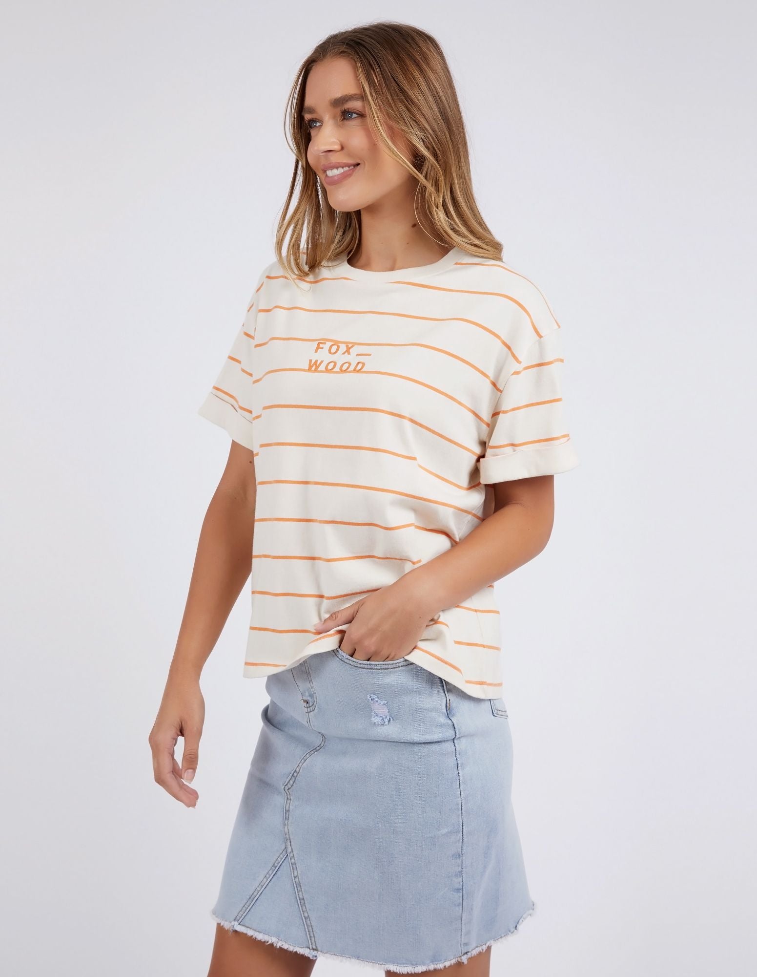 Foxwood Huntleigh Stripe Tee [COLOUR:Orange SIZE:8]