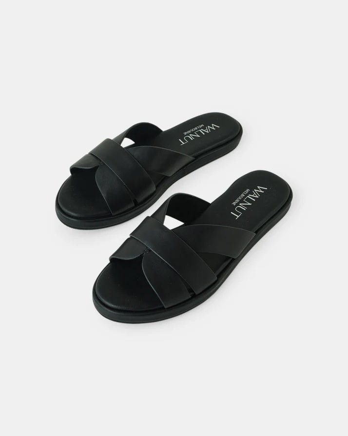 Walnut Lola Leather Slide [COLOUR:Black SIZE:37]