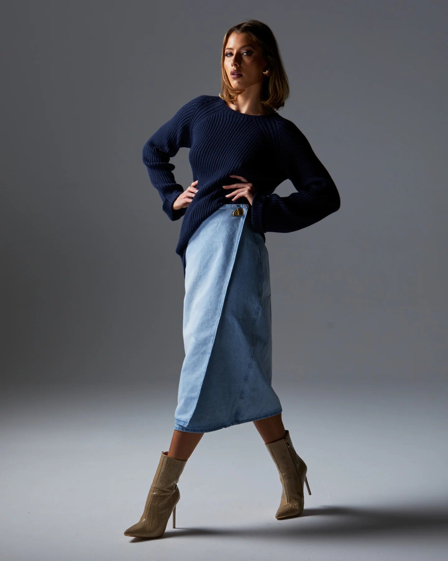 Fate + Becker Flight Denim Wrap Skirt [COLOUR:Bleach Wash SIZE:8]