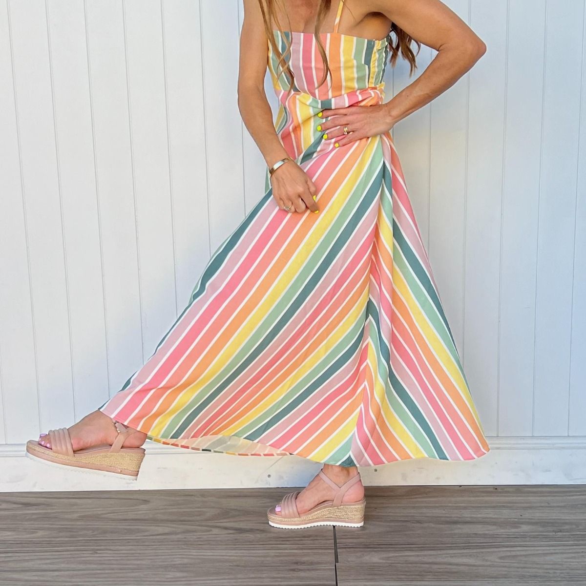 Palm Cove Lara Stripe String Dress [COLOUR:Pastels SIZE:S]