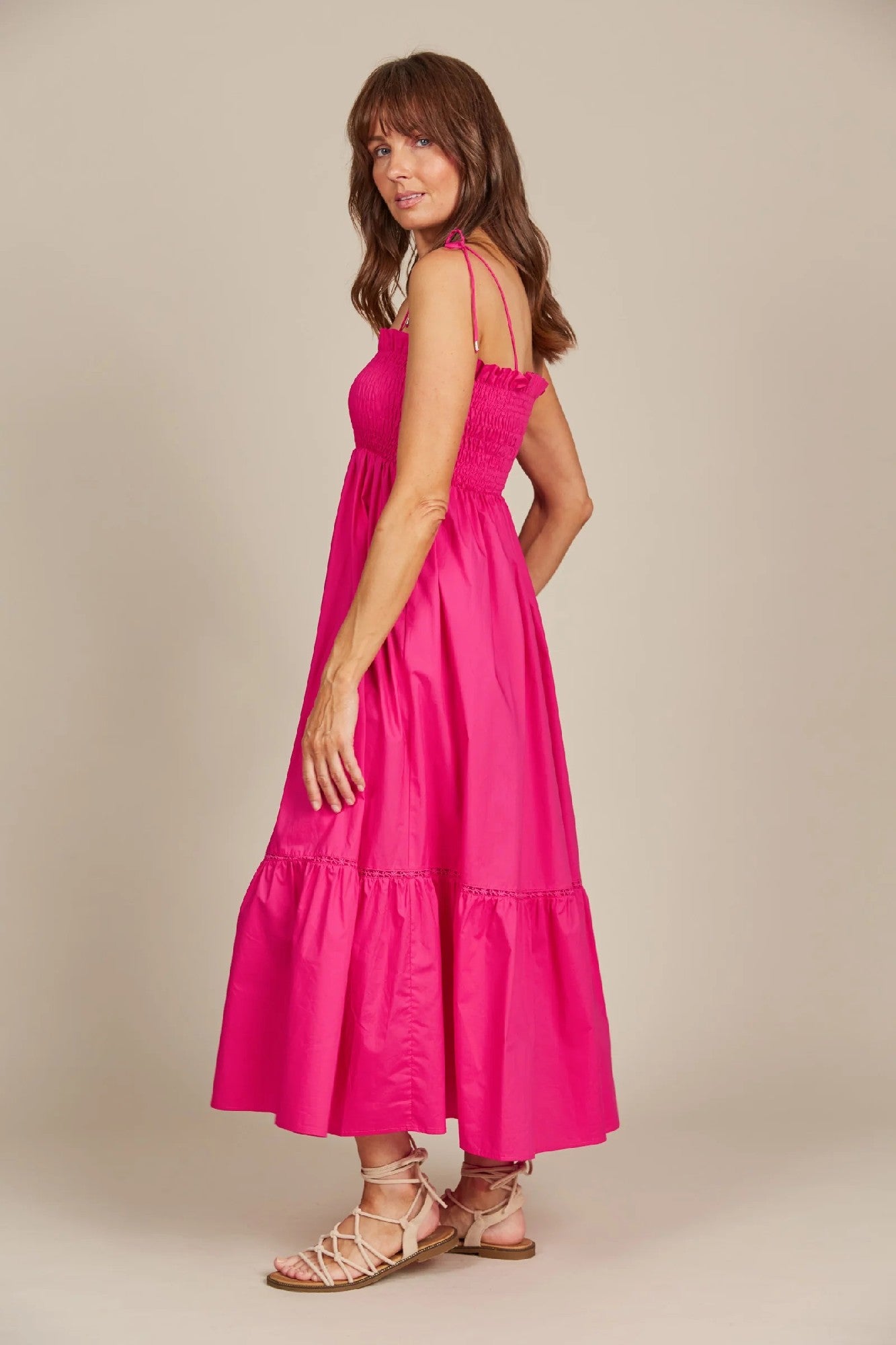 Isle Of Mine Remi Shirred Maxi [COLOUR:Raspberry  SIZE:XS]