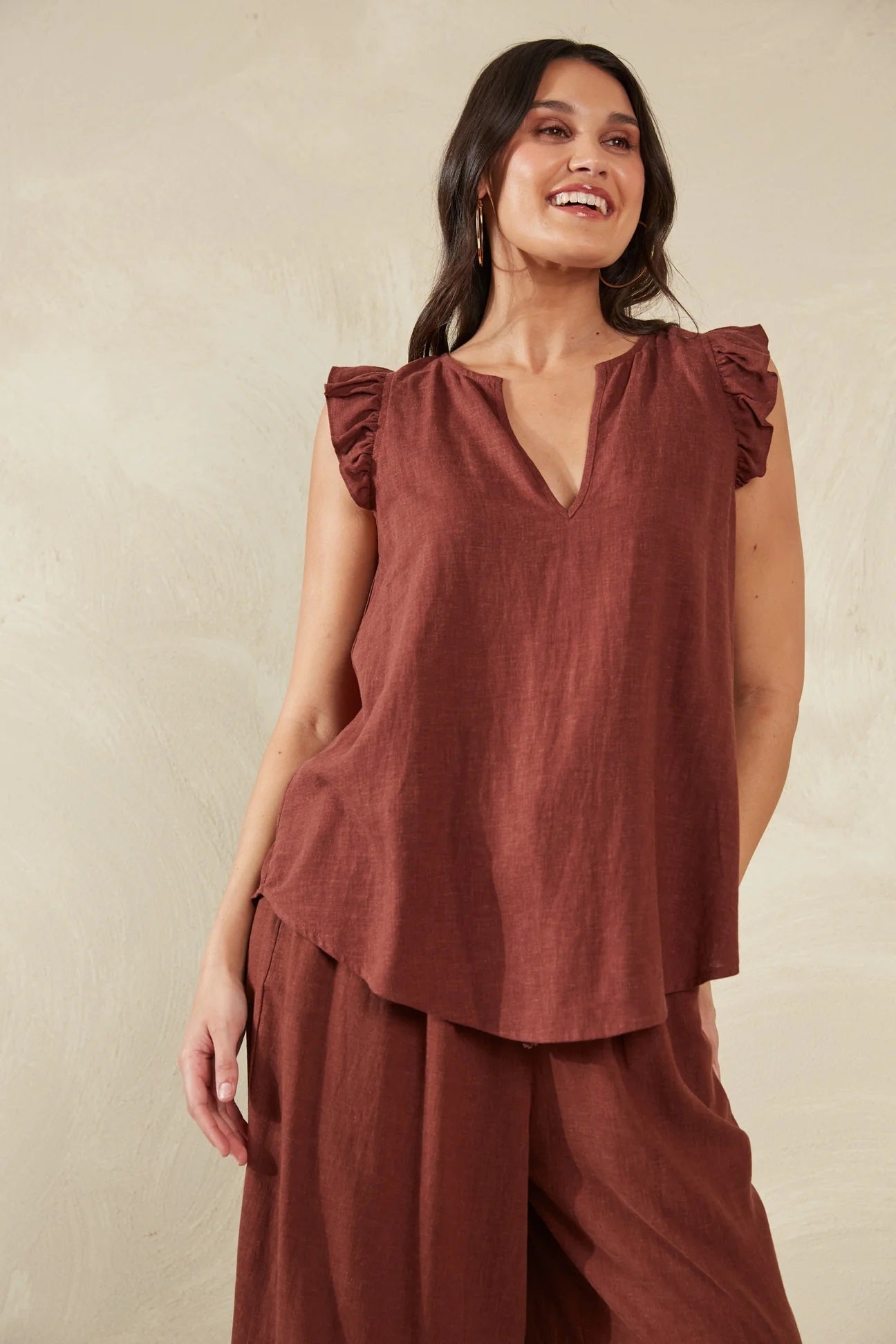 Haven Florence Frill Tank [COLOUR:Espresso SIZE:Xs/s]