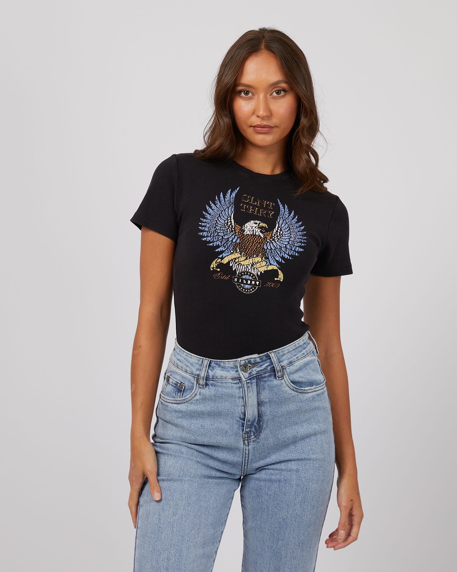 Silent Theory Wing Power Baby Tee [COLOUR:Washed black SIZE:6]