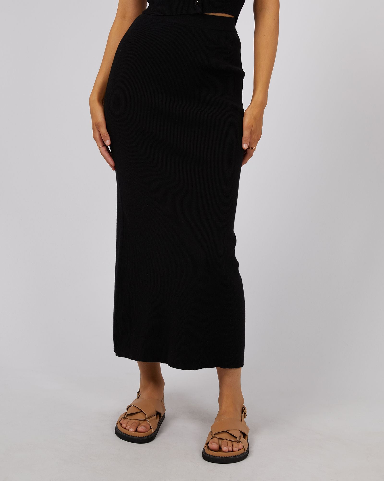 All About Eve Henley Knit Skirt [COLOUR:Black SIZE:6]