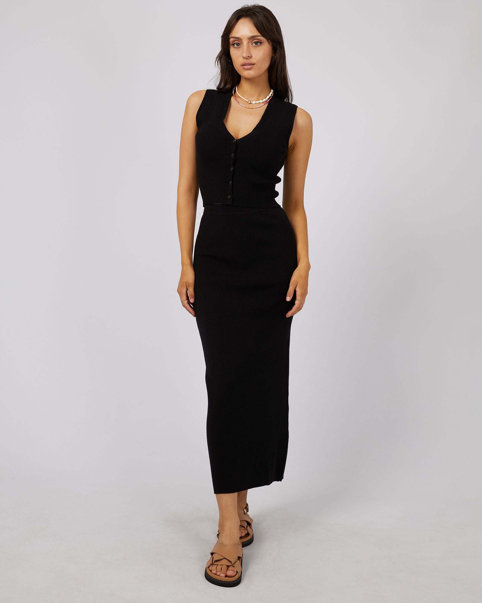 All About Eve Henley Knit Skirt [COLOUR:Black SIZE:6]