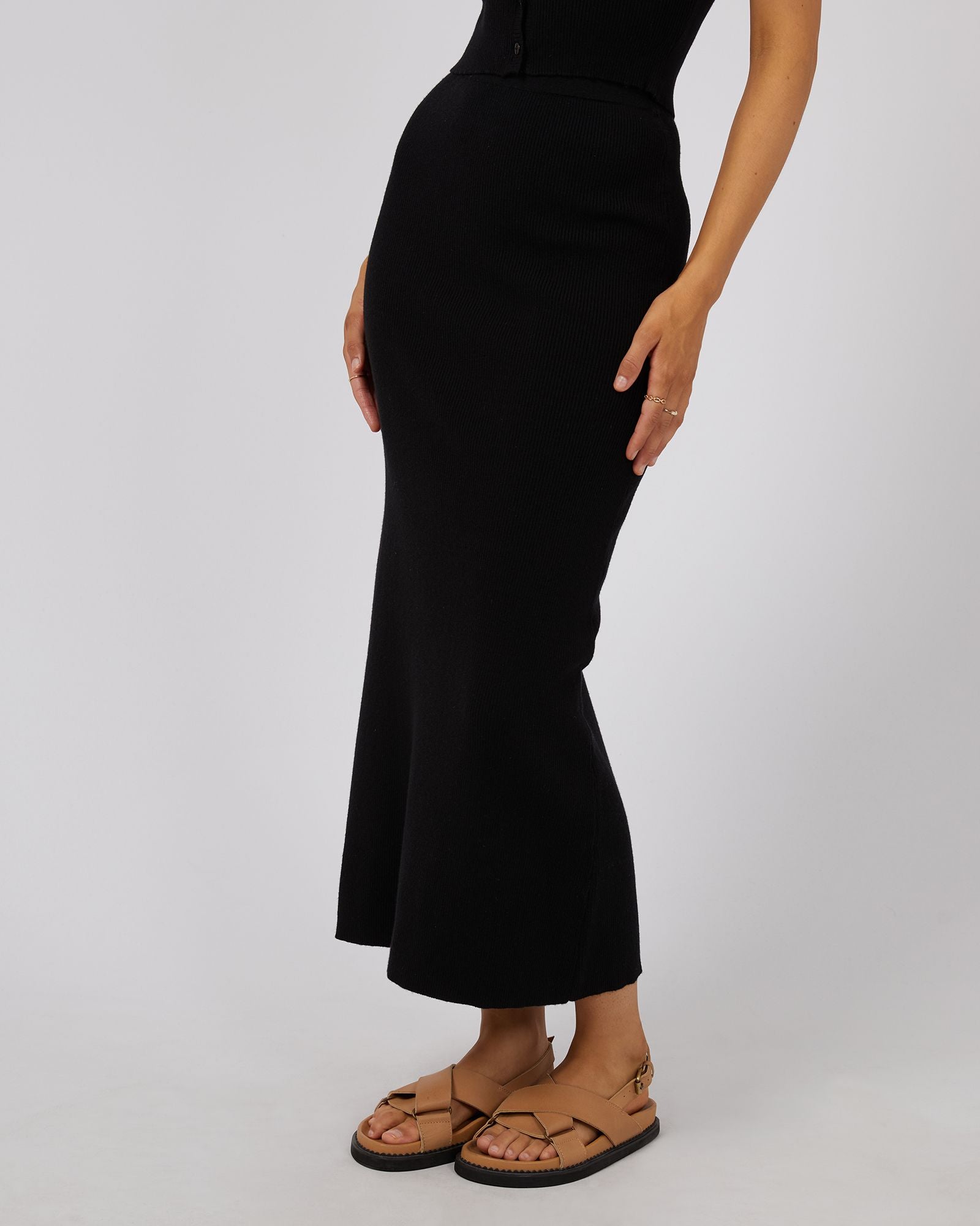 All About Eve Henley Knit Skirt [COLOUR:Black SIZE:6]