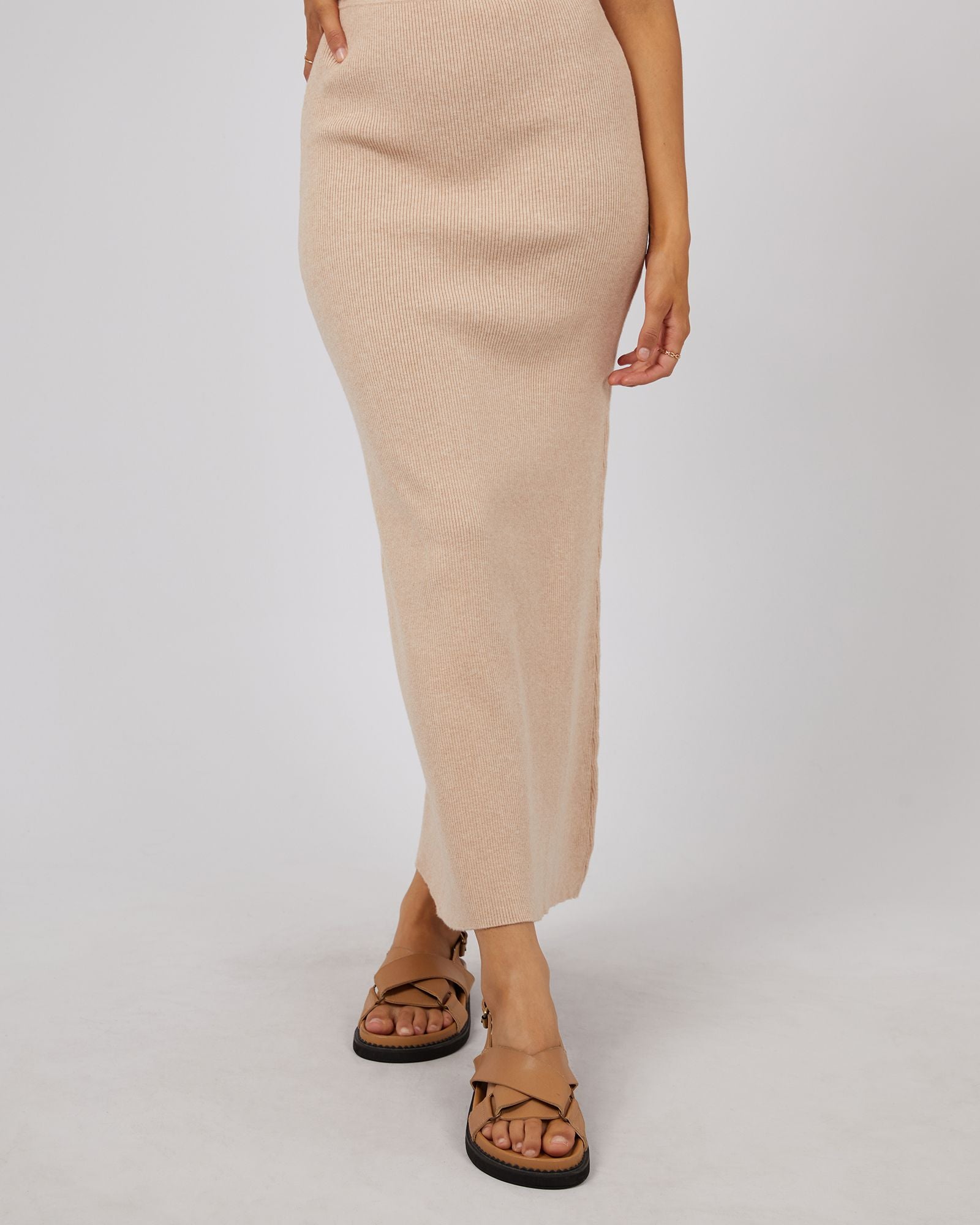 All About Eve Henley Knit Skirt [COLOUR:Oat SIZE:6]