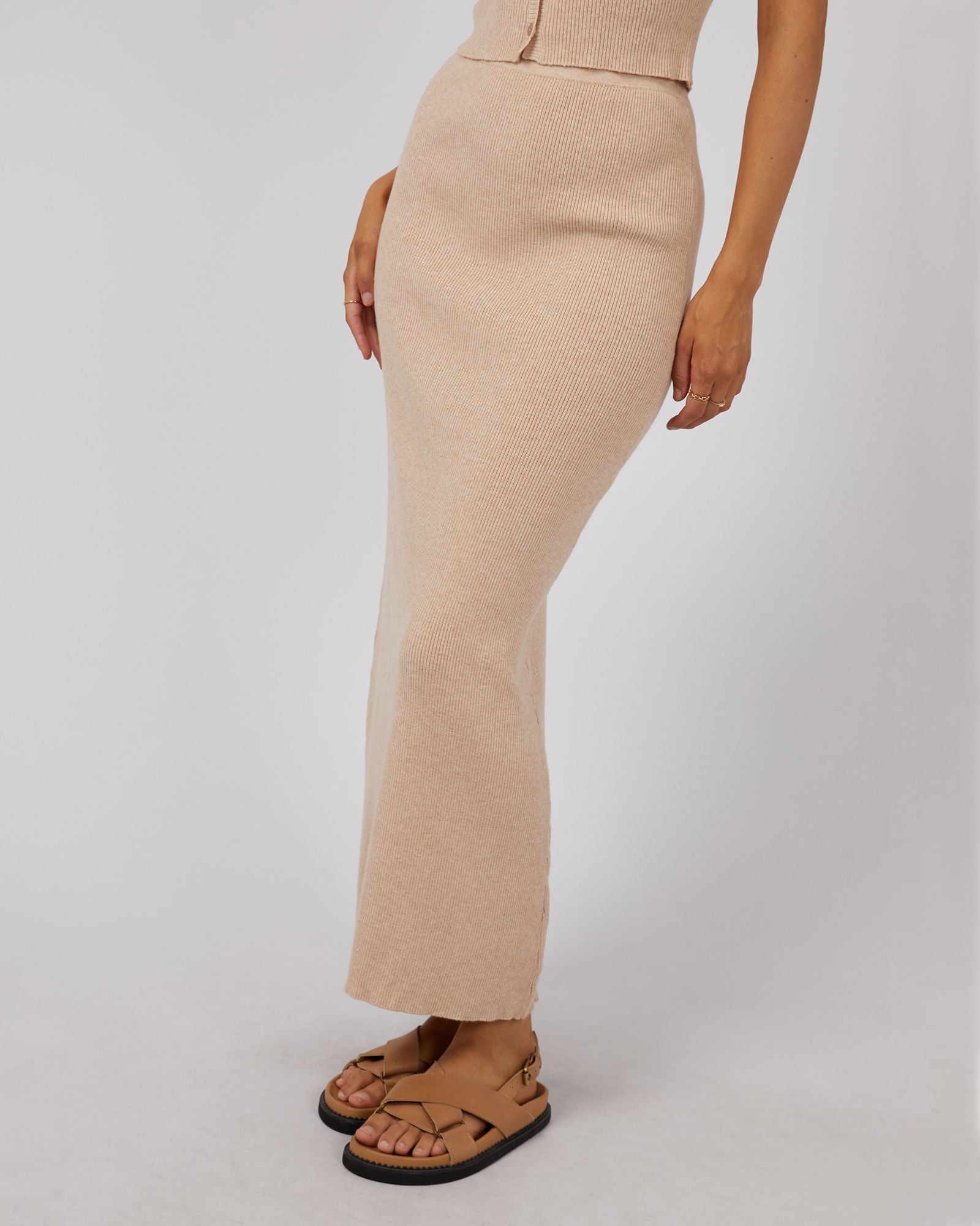 All About Eve Henley Knit Skirt [COLOUR:Oat SIZE:6]