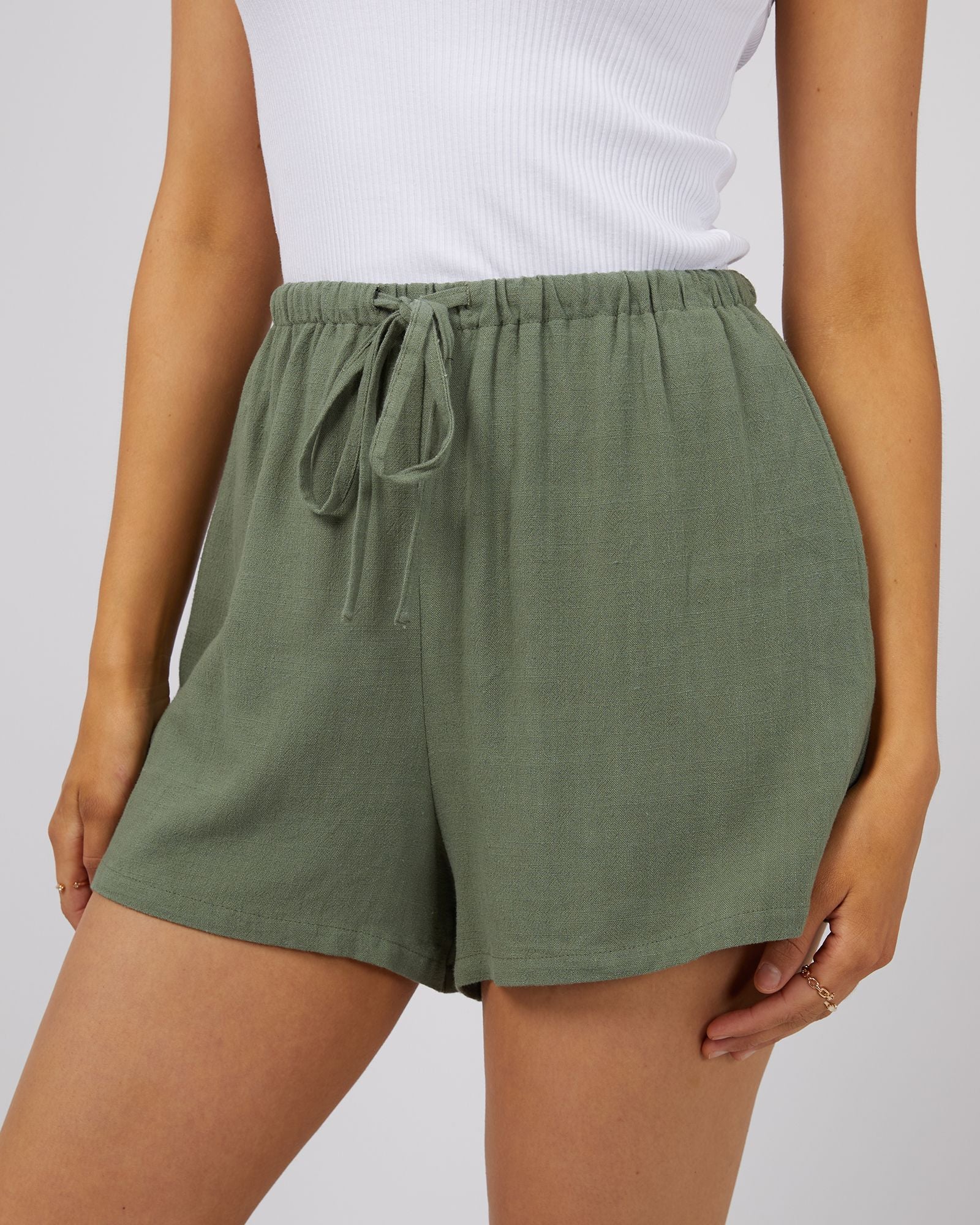 All About Eve Luxe Linen Mini Short [COLOUR:Khaki SIZE:6]