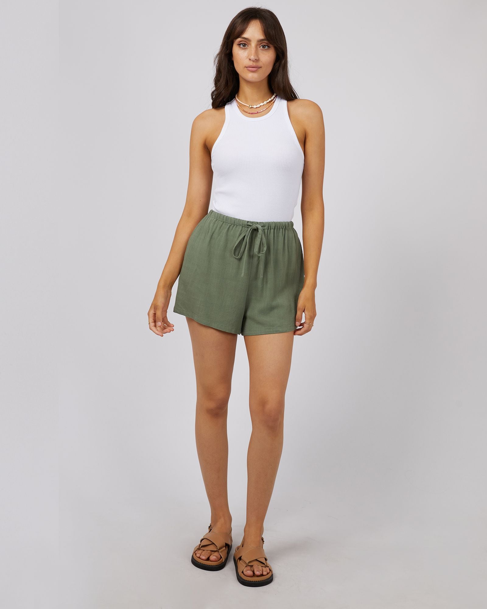 All About Eve Luxe Linen Mini Short [COLOUR:Khaki SIZE:6]