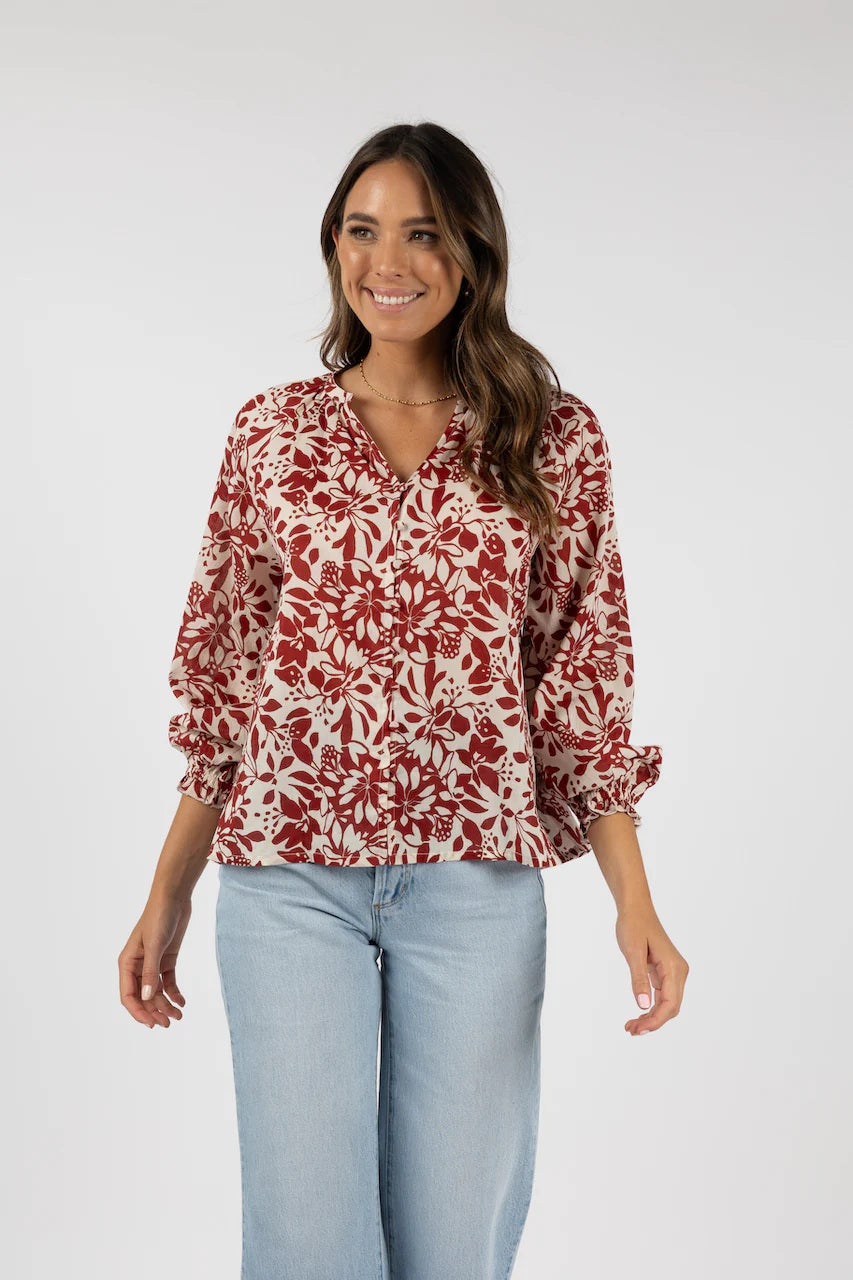 Humidity Eden Blouse [COLOUR:Brick Print SIZE:XS]