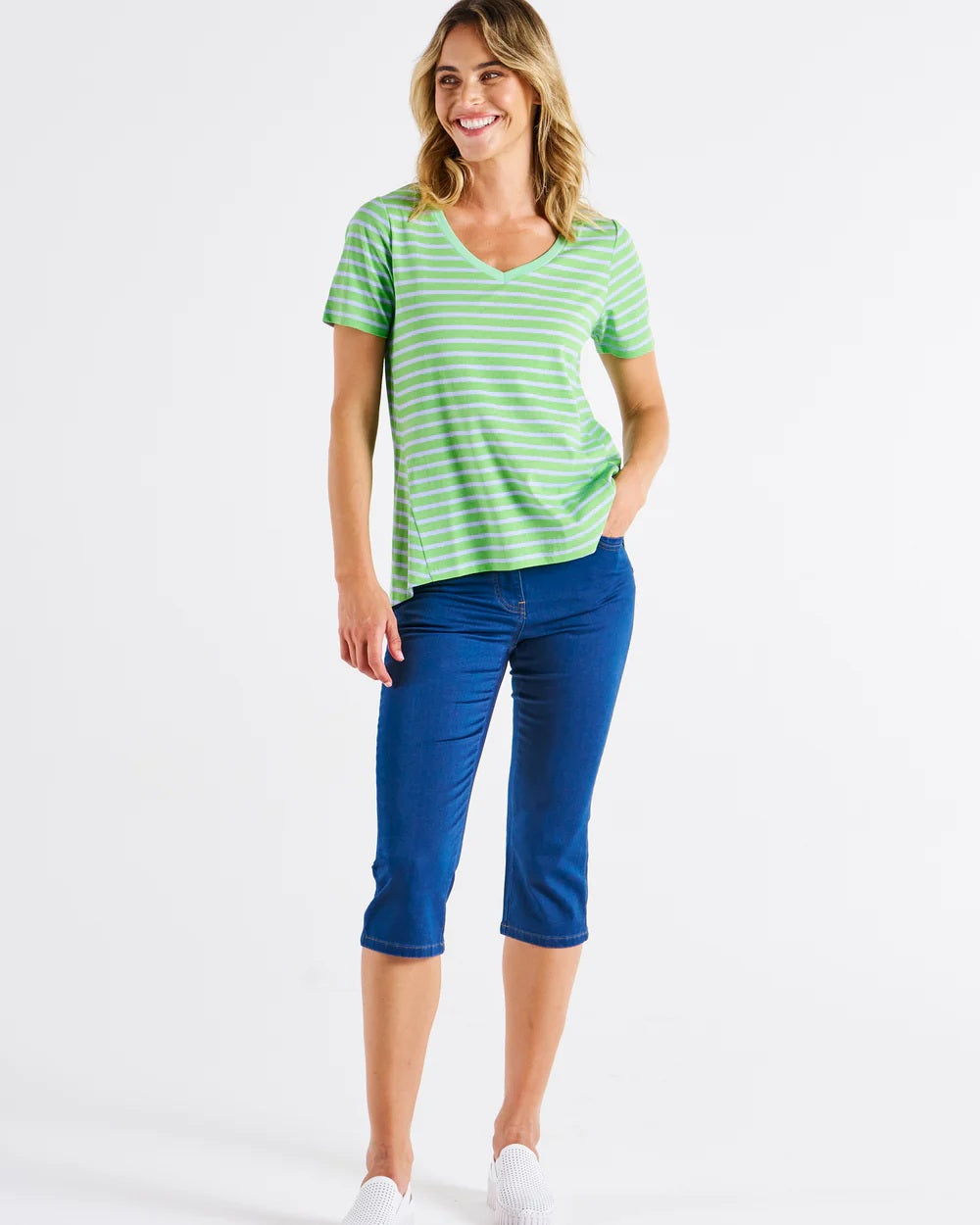 Betty Basics Luella Tee [COLOUR:Green Tea Stripe SIZE:10]