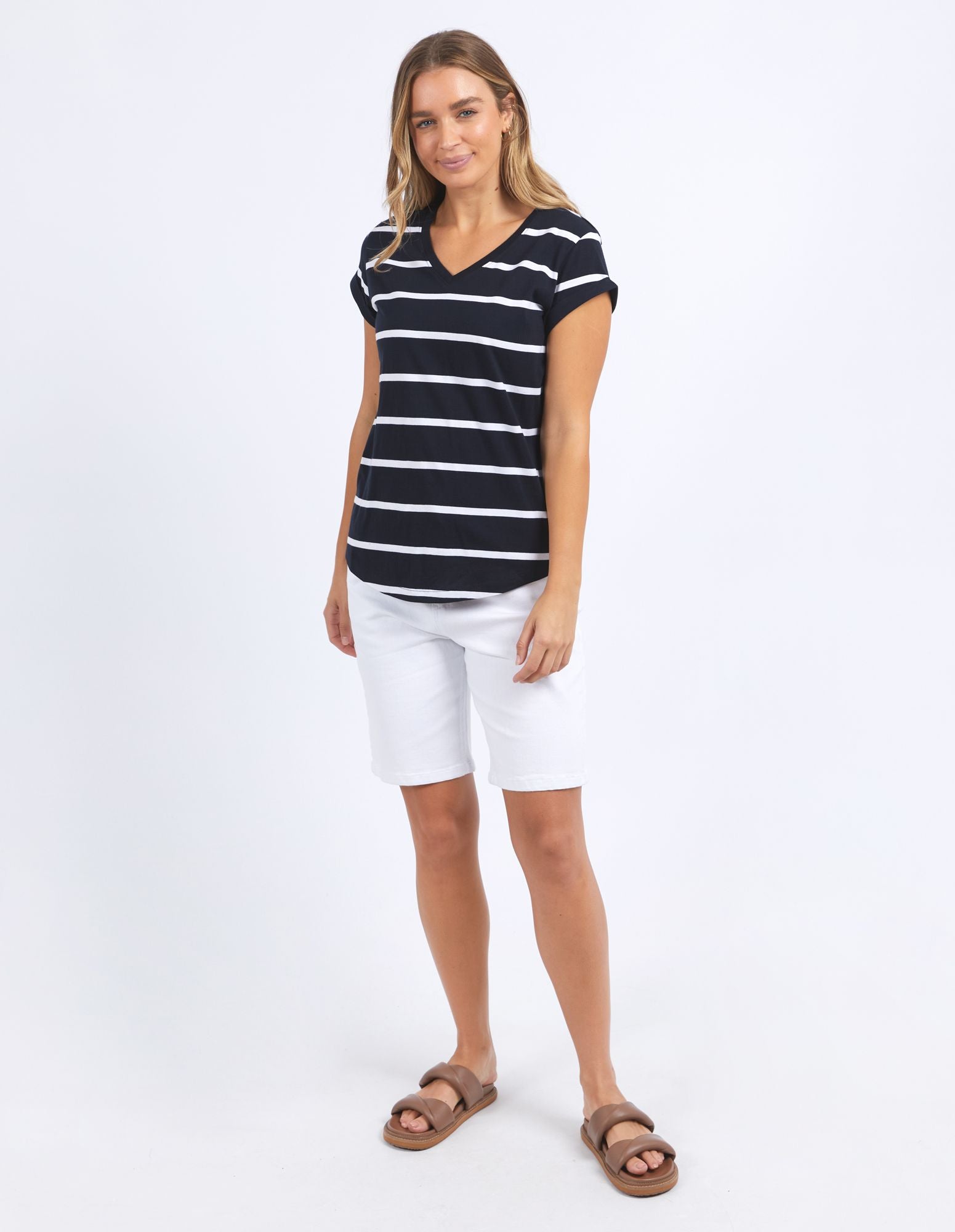 Foxwood Manly Stripe Vee Tee [COLOUR:Navy SIZE:8]