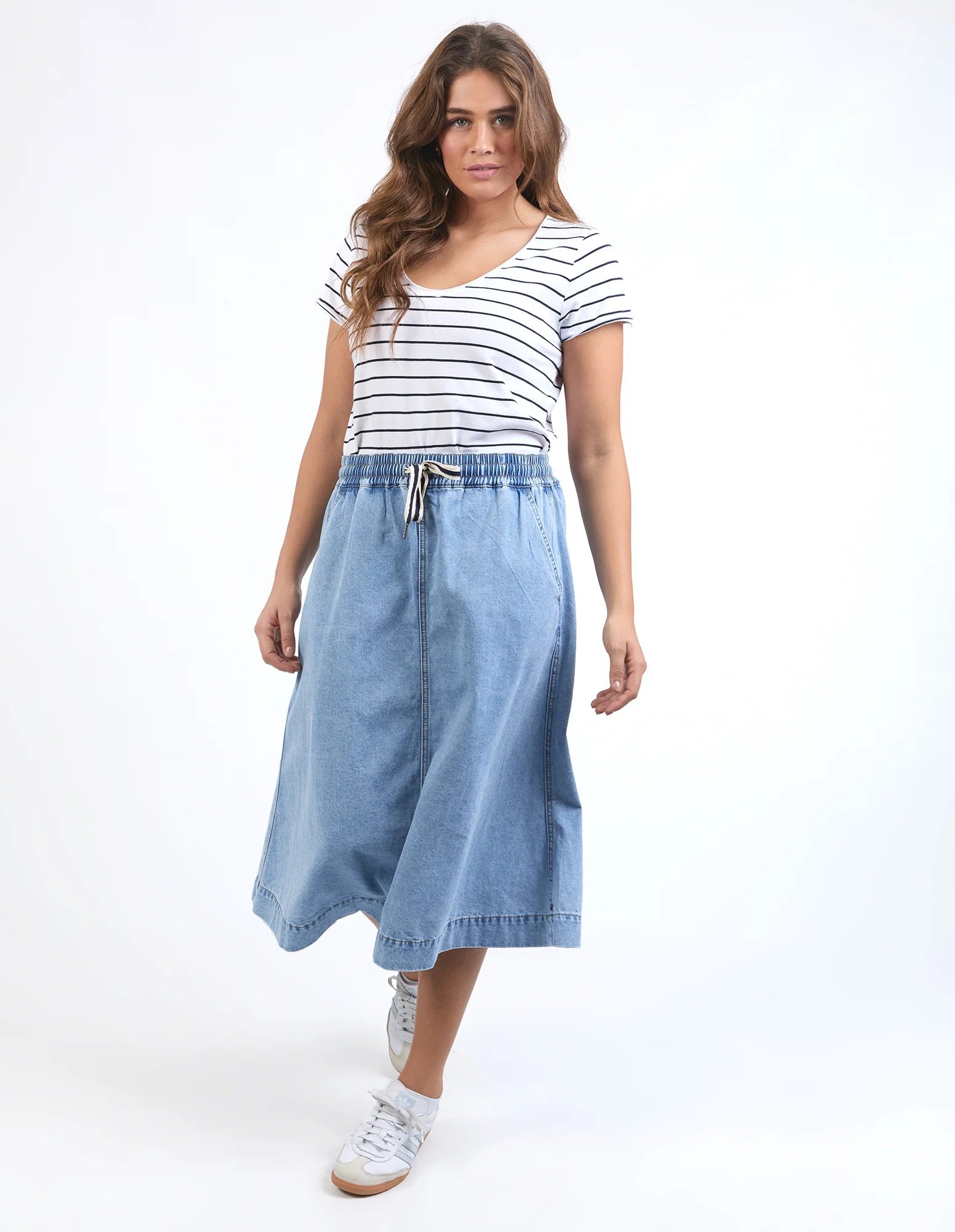 Elm Greta Denim Skirt LBU Size 8 [COLOUR:Light Blue Wash SIZE:8]