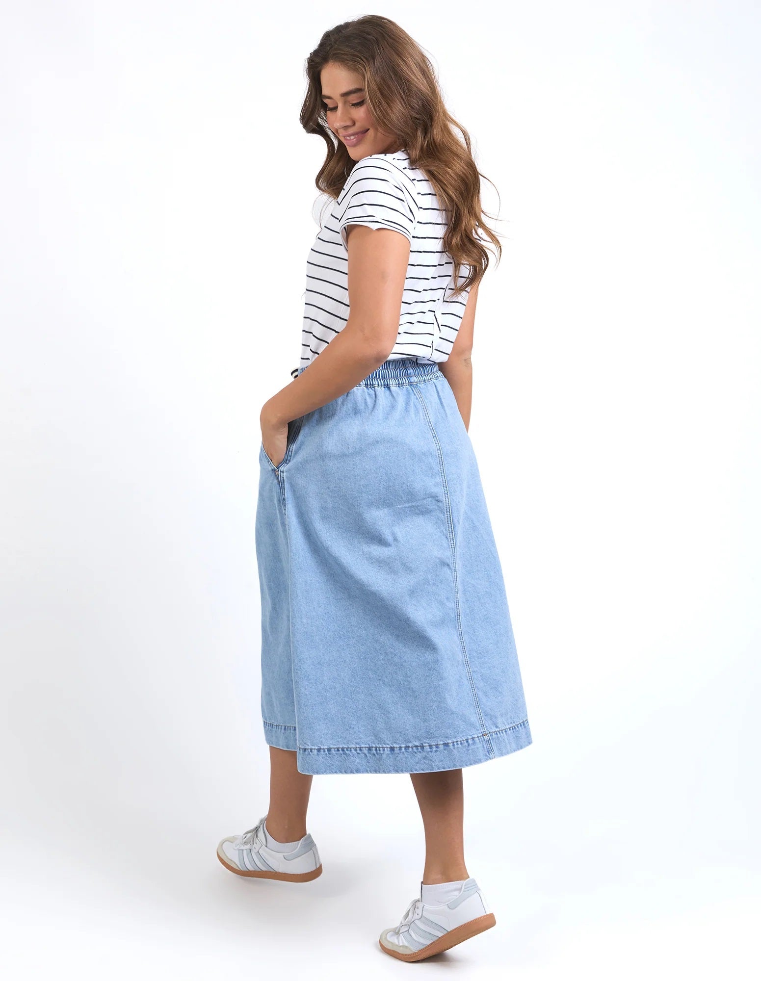 Elm Greta Denim Skirt LBU Size 8 [COLOUR:Light Blue Wash SIZE:8]