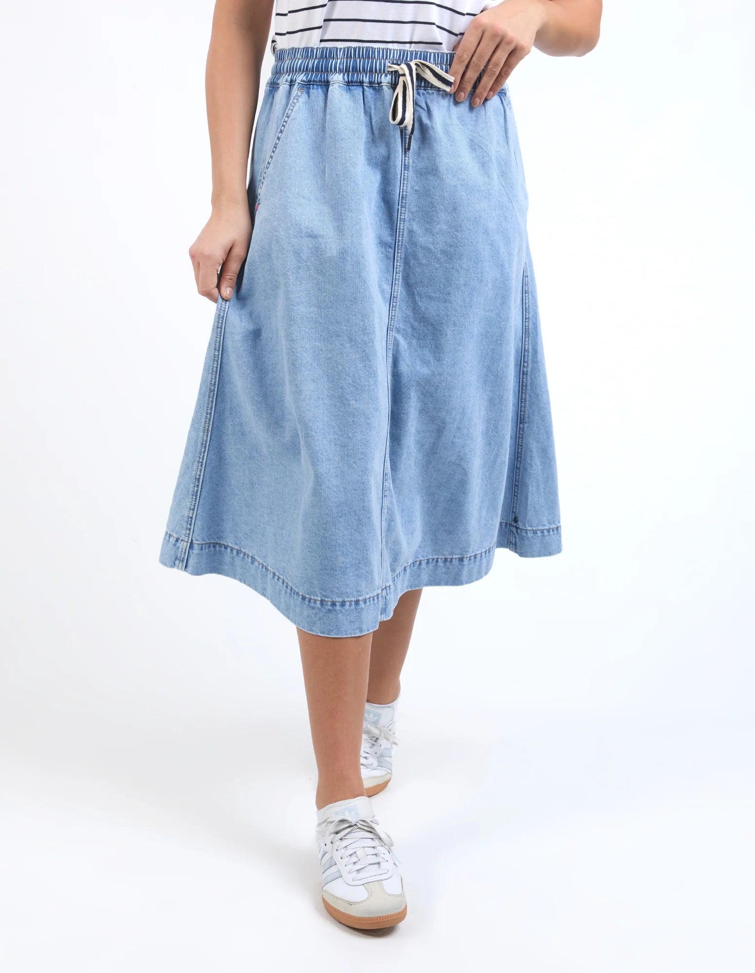 Elm Greta Denim Skirt LBU Size 8 [COLOUR:Light Blue Wash SIZE:8]