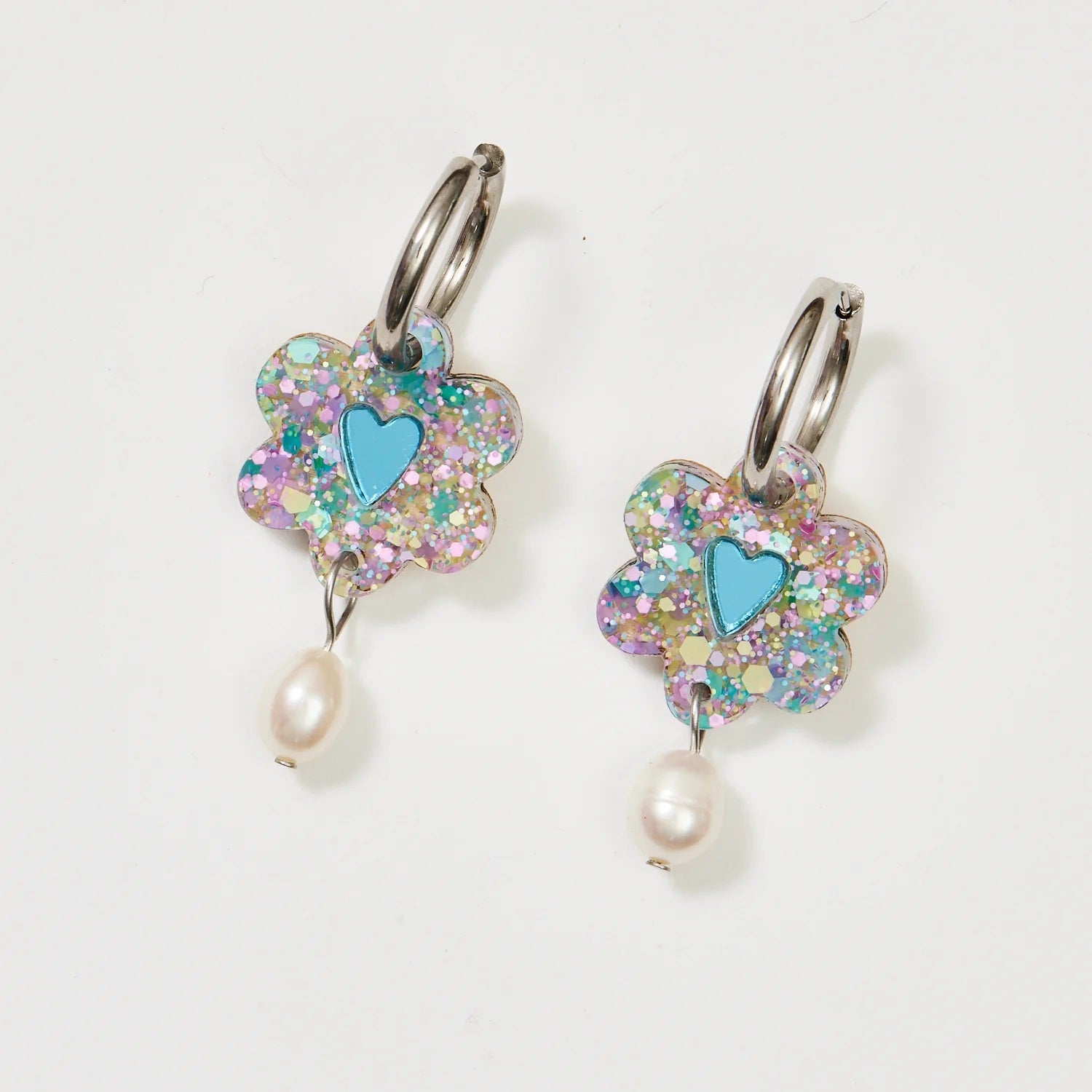 Martha Jean Heart Flower & Pearl Earring [COLOUR:blue Mermaid]