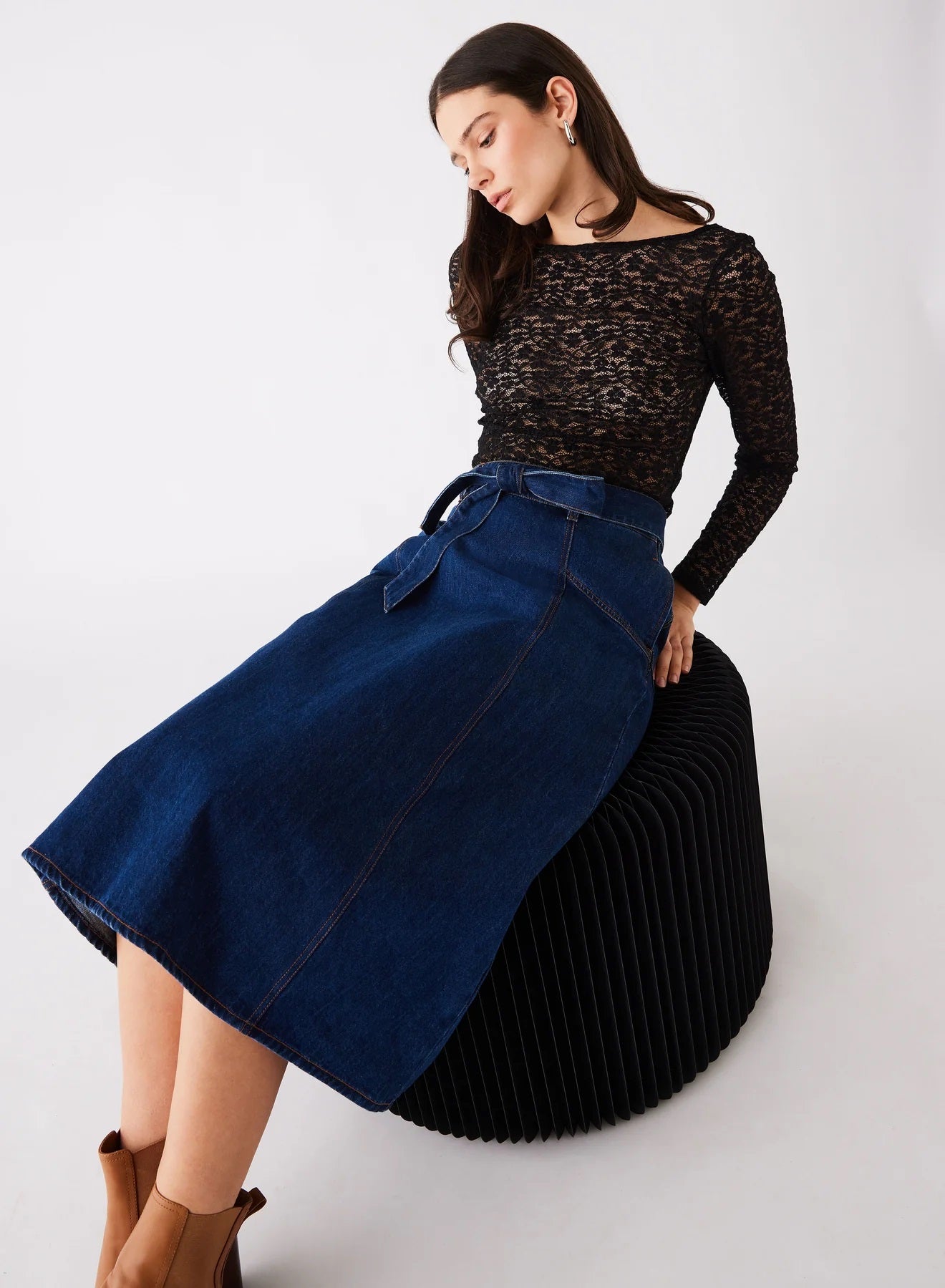 Esmaee Roam Denim Skirt [COLOUR:Dark blue denim SIZE:XS]