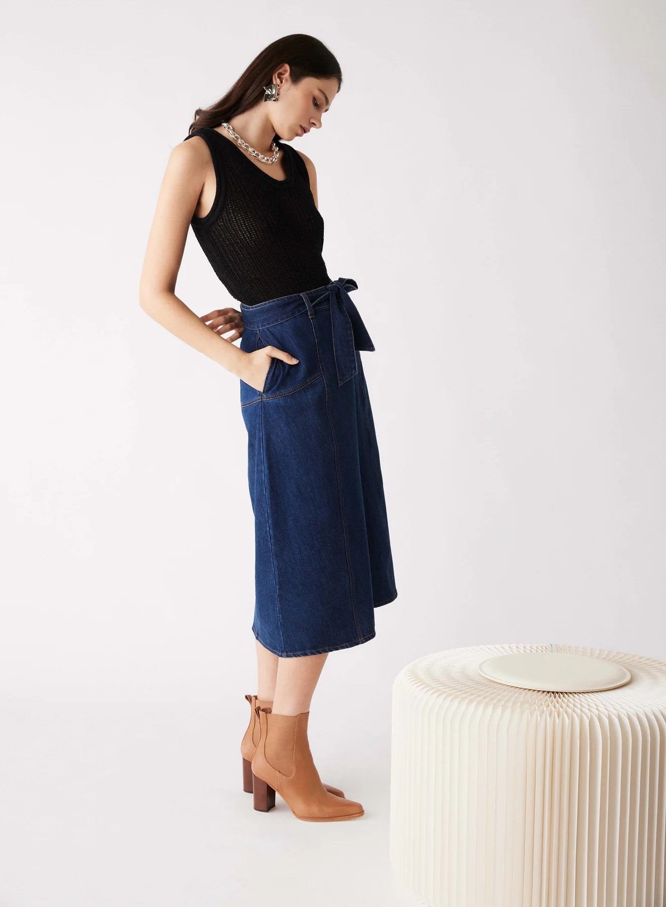 Esmaee Roam Denim Skirt [COLOUR:Dark blue denim SIZE:XS]