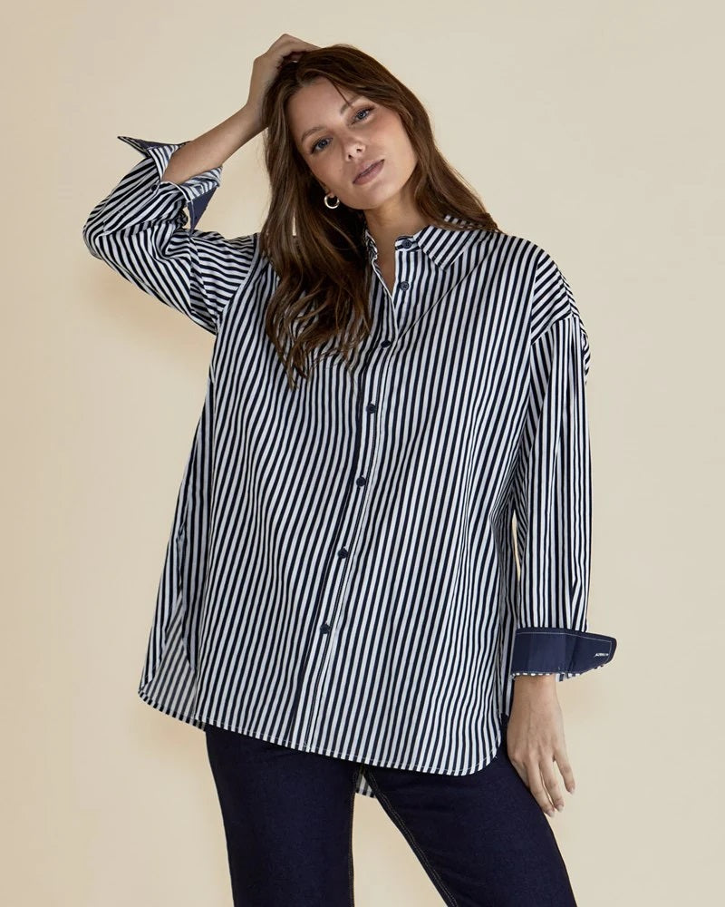 Betty Basics Claire Classic shirt [COLOUR:Navy stripe SIZE:8]