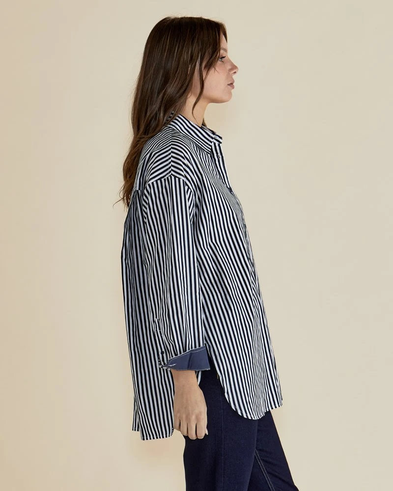 Betty Basics Claire Classic shirt [COLOUR:Navy stripe SIZE:8]