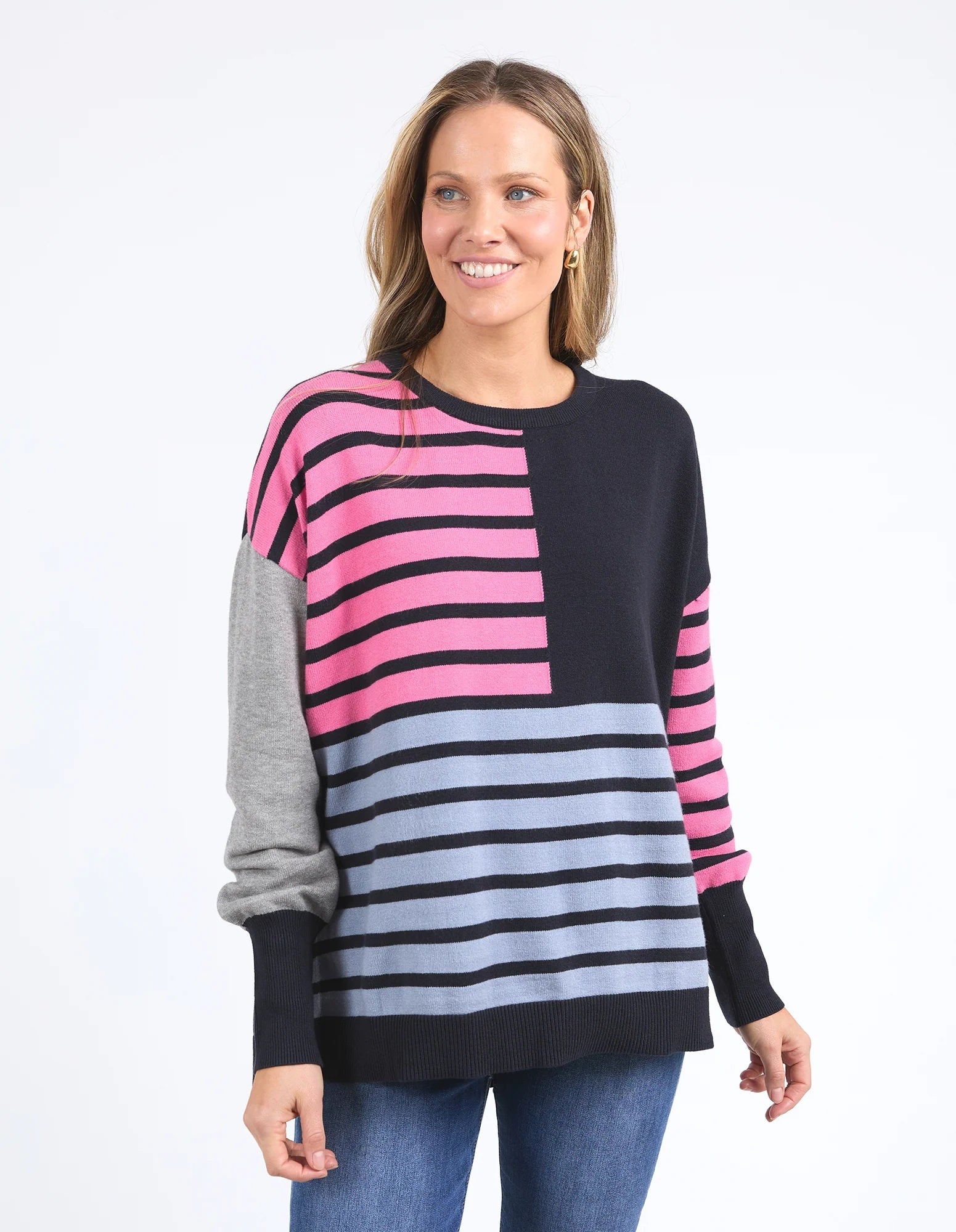 Elm Effie Mixed Knit Navy/Pink Stripe [COLOUR:navy/pink stripe SIZE:S]