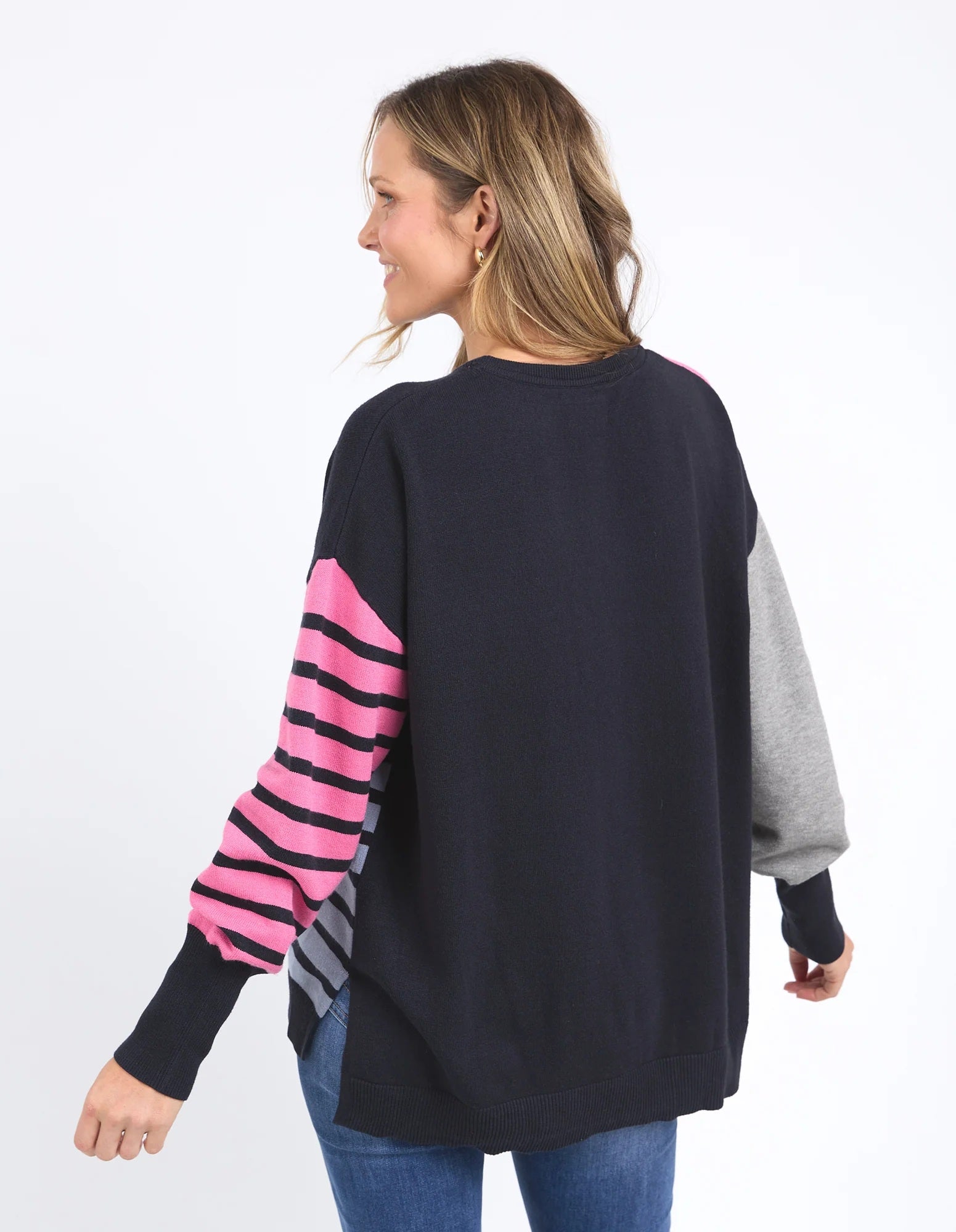 Elm Effie Mixed Knit Navy/Pink Stripe [COLOUR:navy/pink stripe SIZE:S]