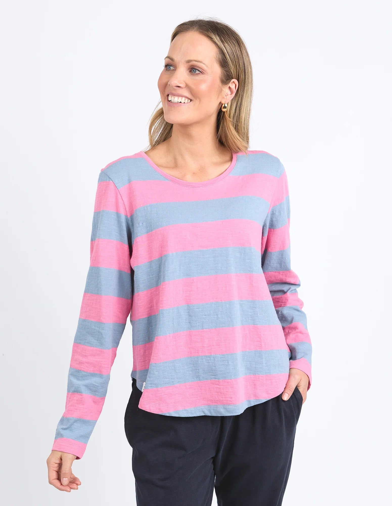 Elm Spritz Stripe Long Sleeve Tee [COLOUR:geranium pink stripe SIZE:8]