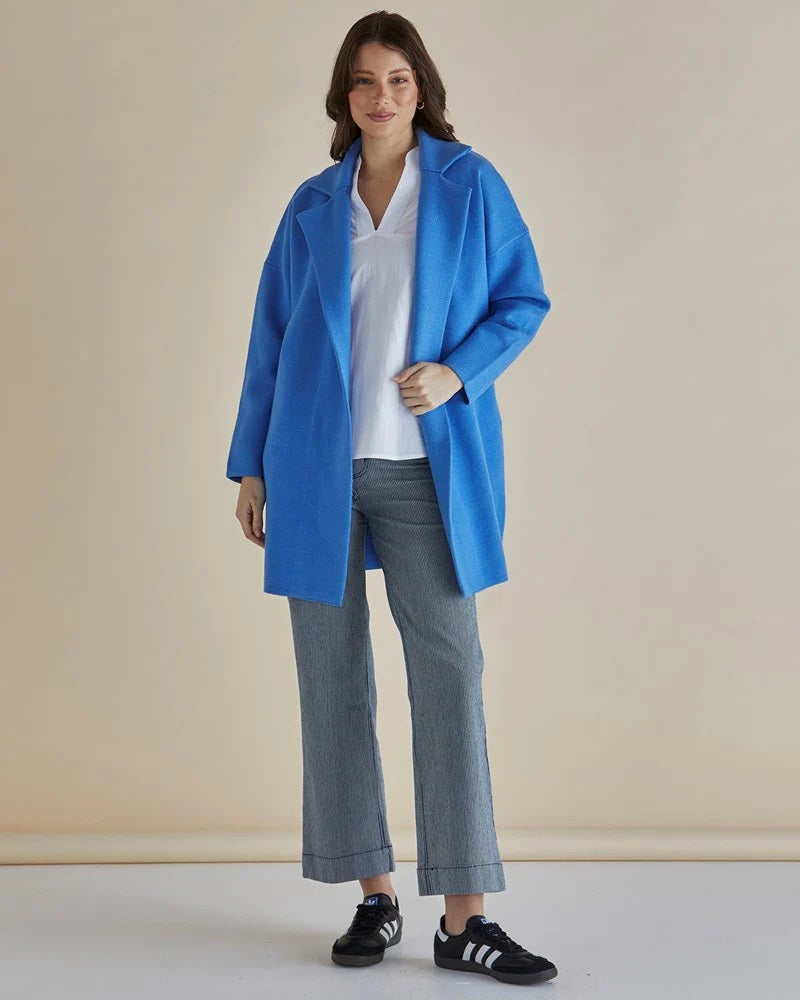 Knit Coatigan for Women | Classic Collar with Side Seam Pockets | Relaxed Fit with Back Vent