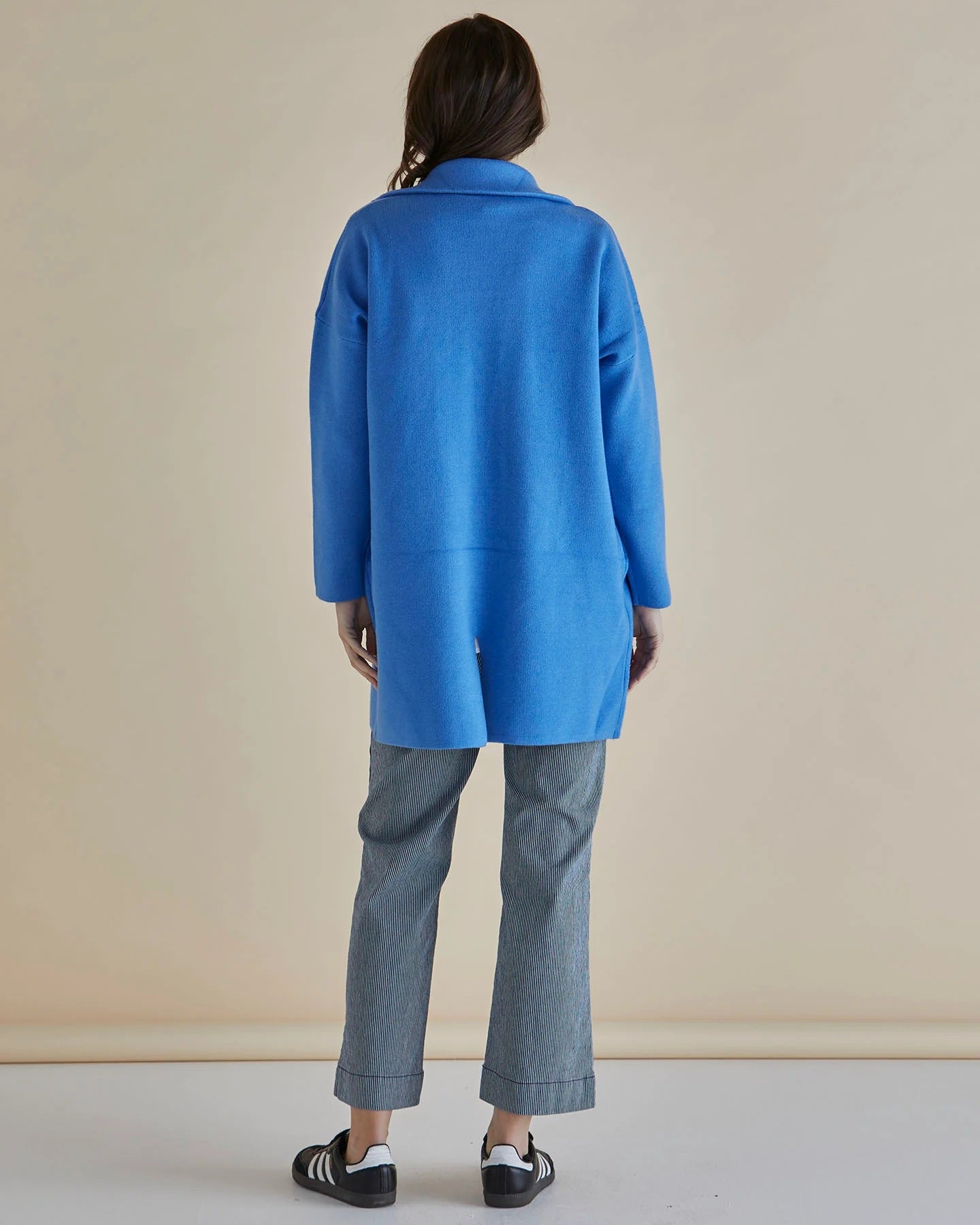 Knit Coatigan for Women | Classic Collar with Side Seam Pockets | Relaxed Fit with Back Vent