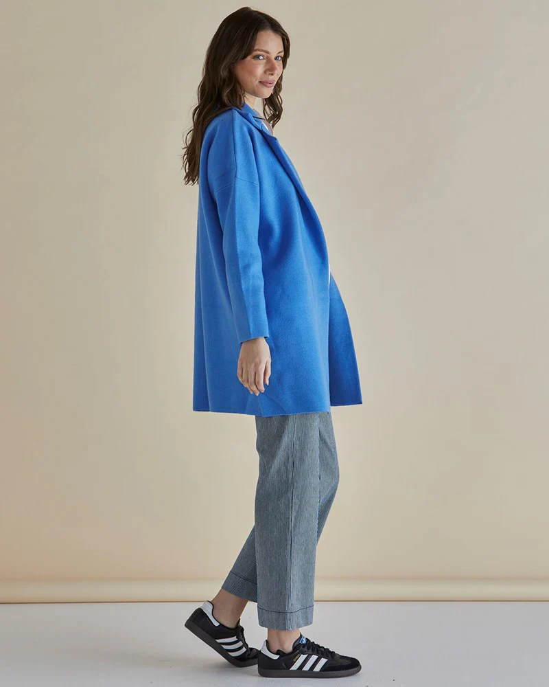 Knit Coatigan for Women | Classic Collar with Side Seam Pockets | Relaxed Fit with Back Vent