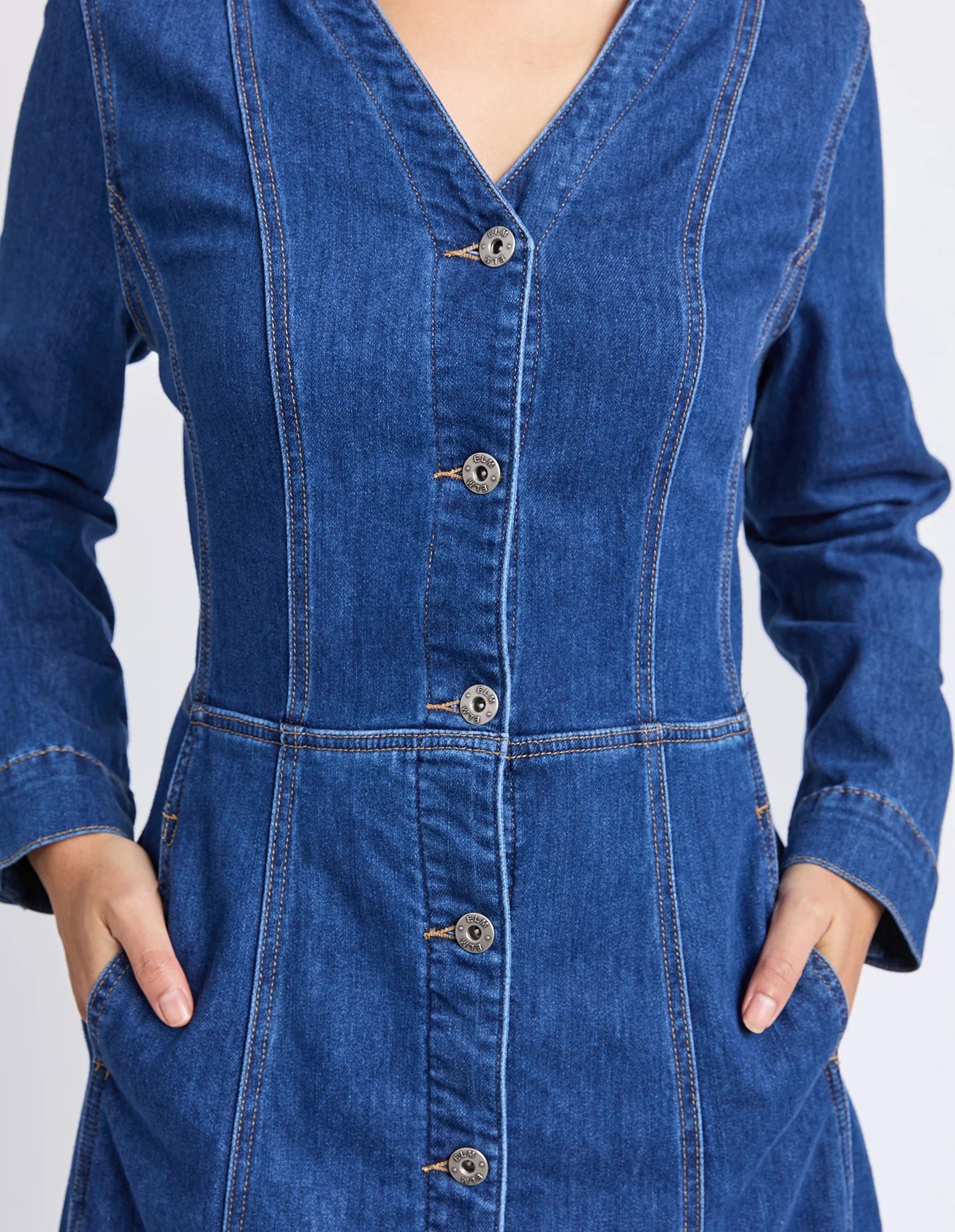 Elm Mariella Denim Dress [COLOUR:mid blue wash SIZE:8]