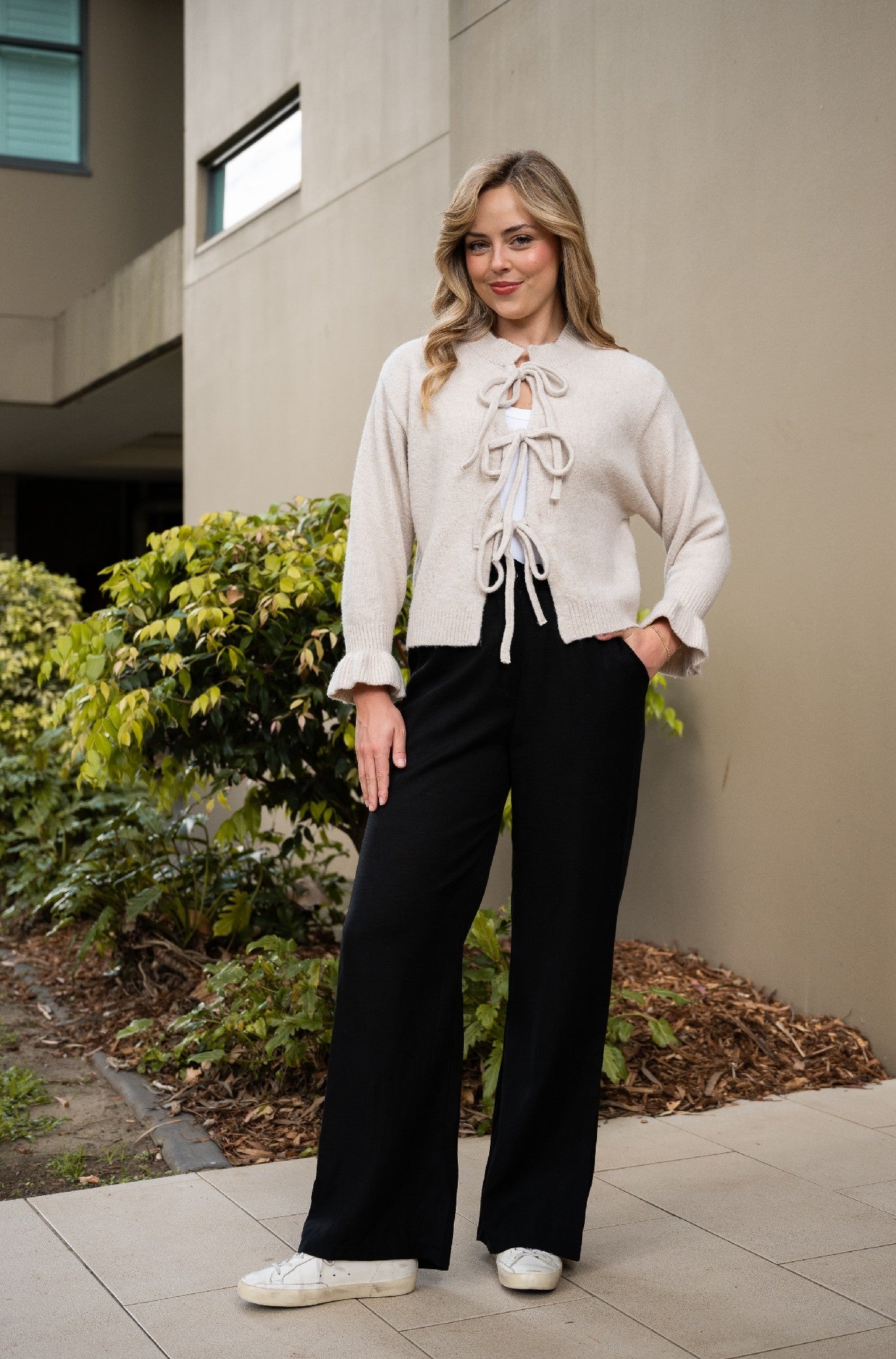 LEL Loves Sarah Tie Front Cardi [COLOUR:Natural SIZE:s/m]