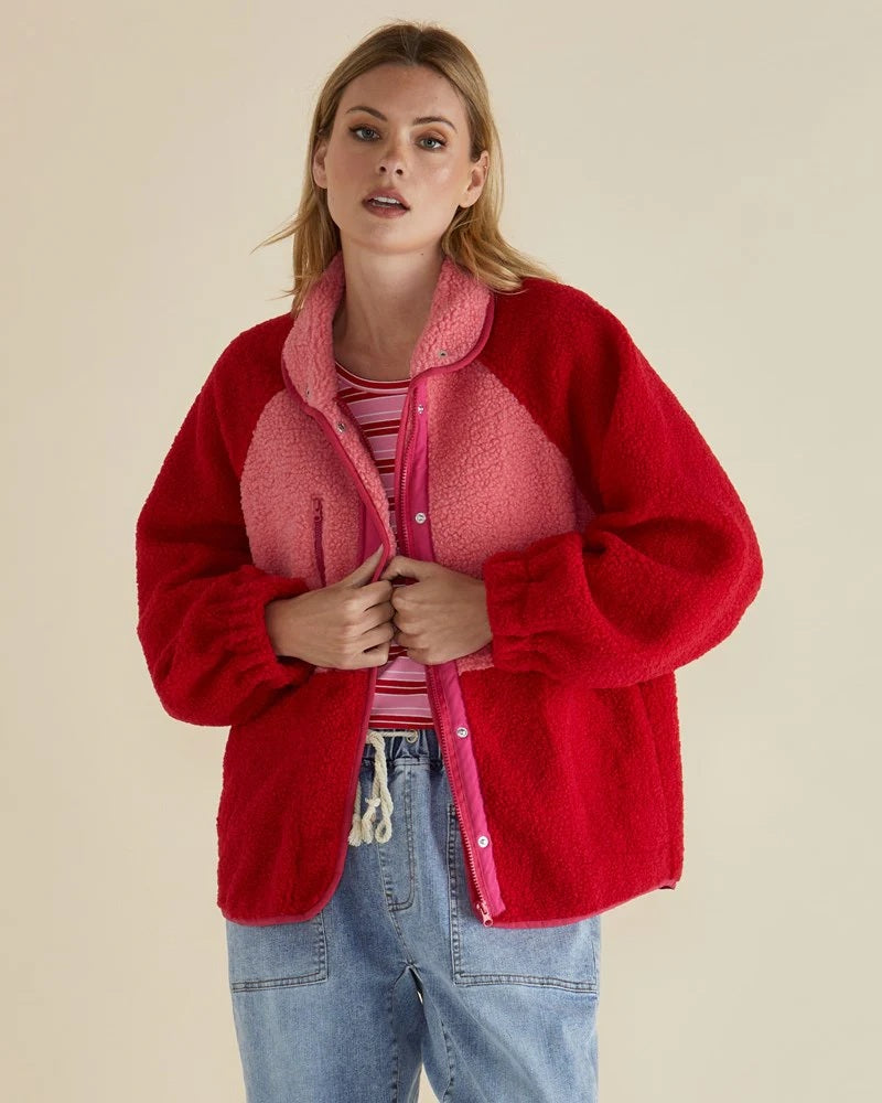 Betty Basic Franklin Fleecy Jacket [COLOUR:Pink/Red SIZE:S]