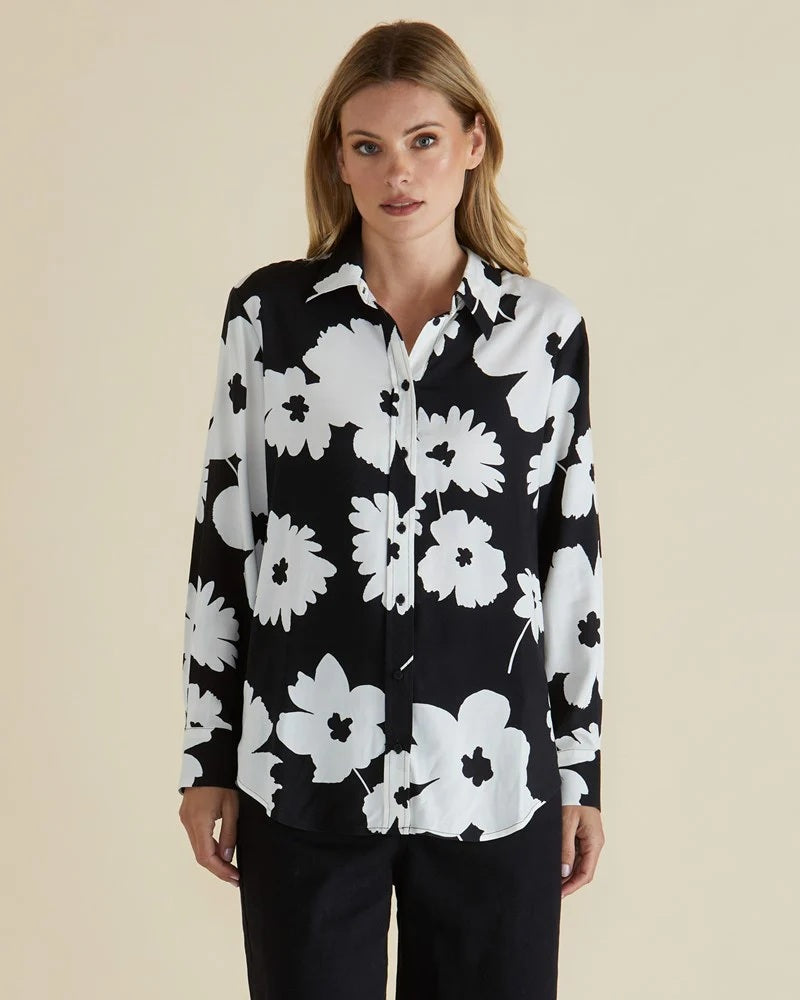 Betty Basics Rosie Shirt [COLOUR:monochrome floral SIZE:8]