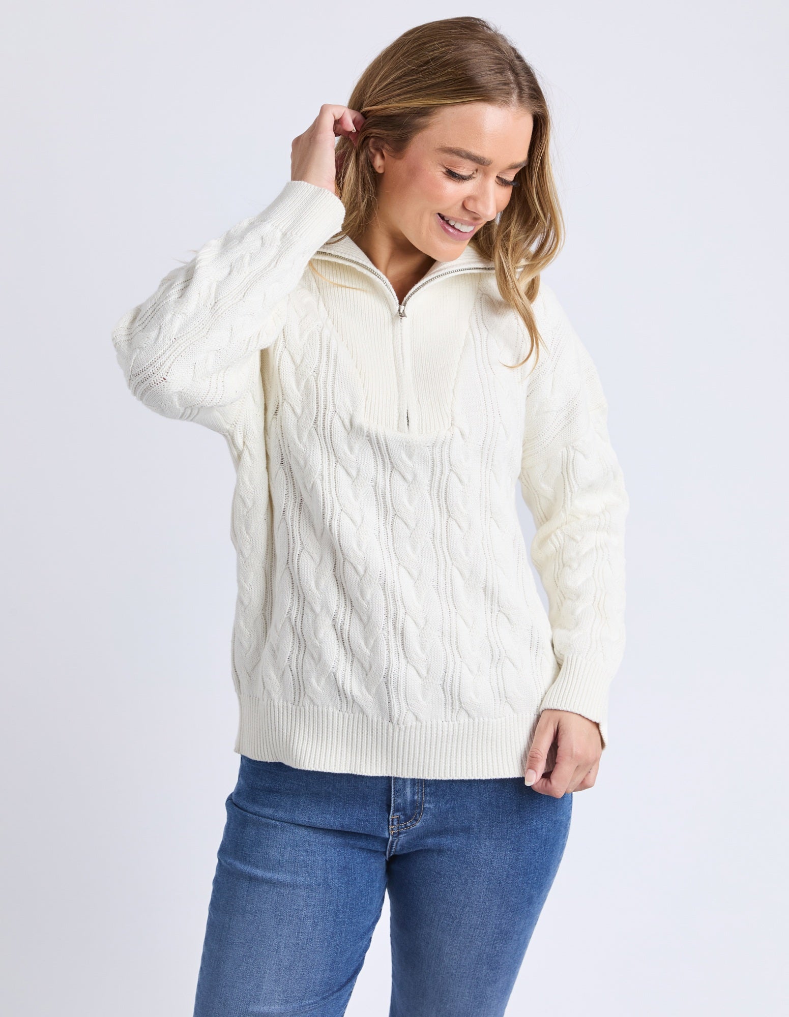Elm Zalie Zip Knit [COLOUR:Marshmallow SIZE:S]