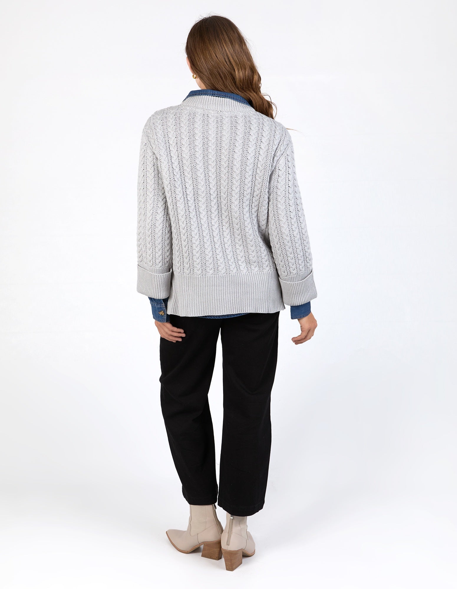 Elm Remi Cable Knit [COLOUR:Grey marle SIZE:S]