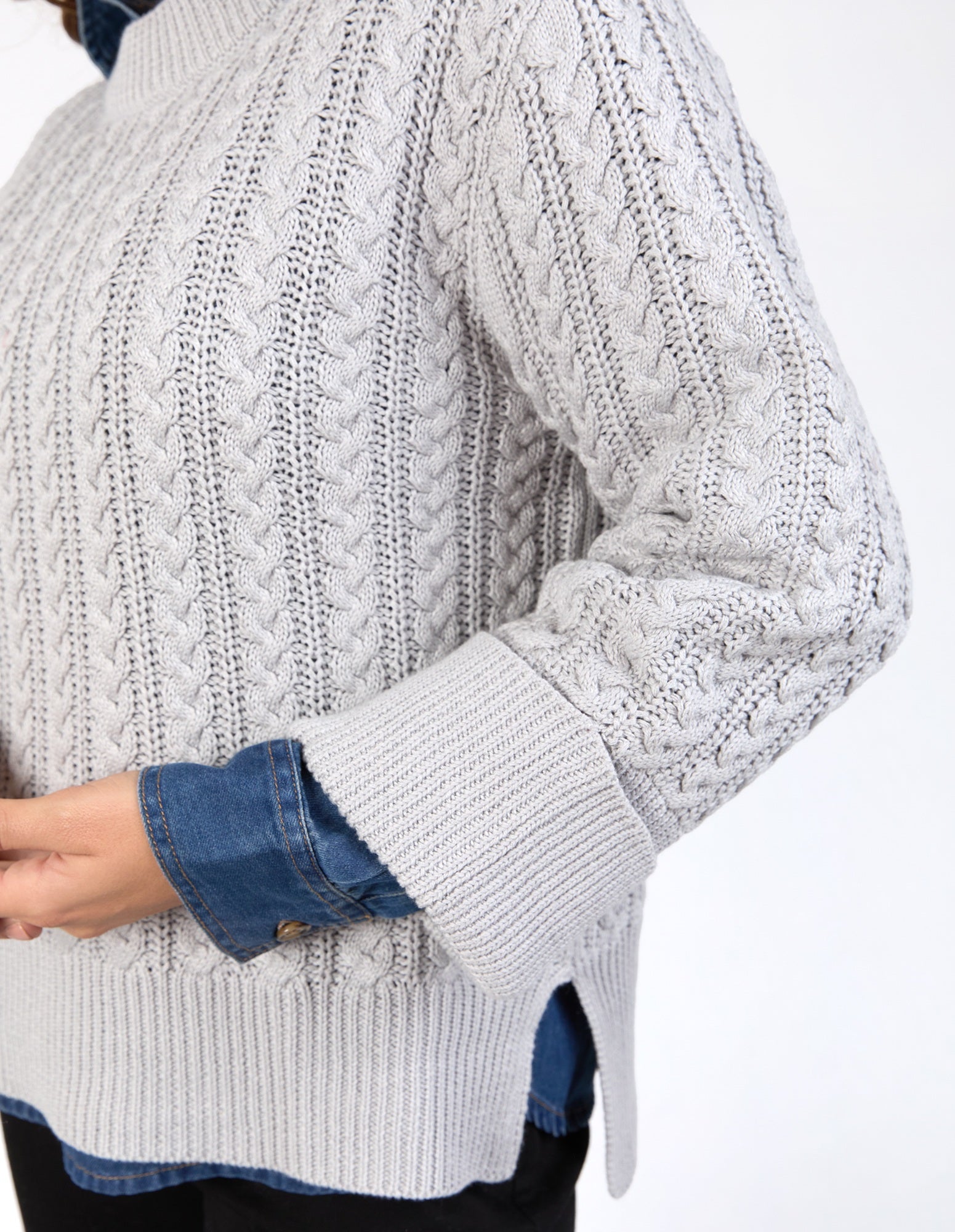 Elm Remi Cable Knit [COLOUR:Grey marle SIZE:S]