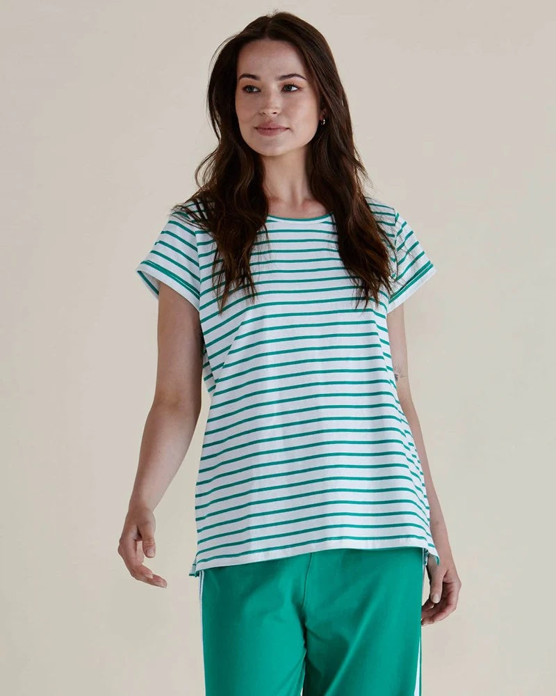 Betty Basics Caia Crew Tee [COLOUR:Green Stripe SIZE:8]