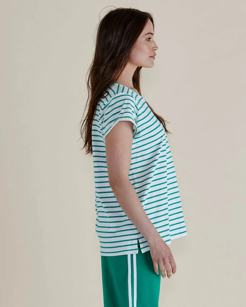 Betty Basics Caia Crew Tee [COLOUR:Green Stripe SIZE:8]