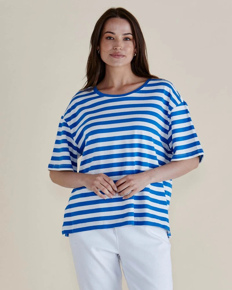 Betty Basics Relax Boxy Tee [COLOUR:azure stripe blue SIZE:6]