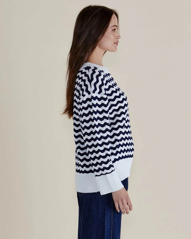 Betty Basics Ember Knit Jumper [COLOUR:navy wave stripe SIZE:8]