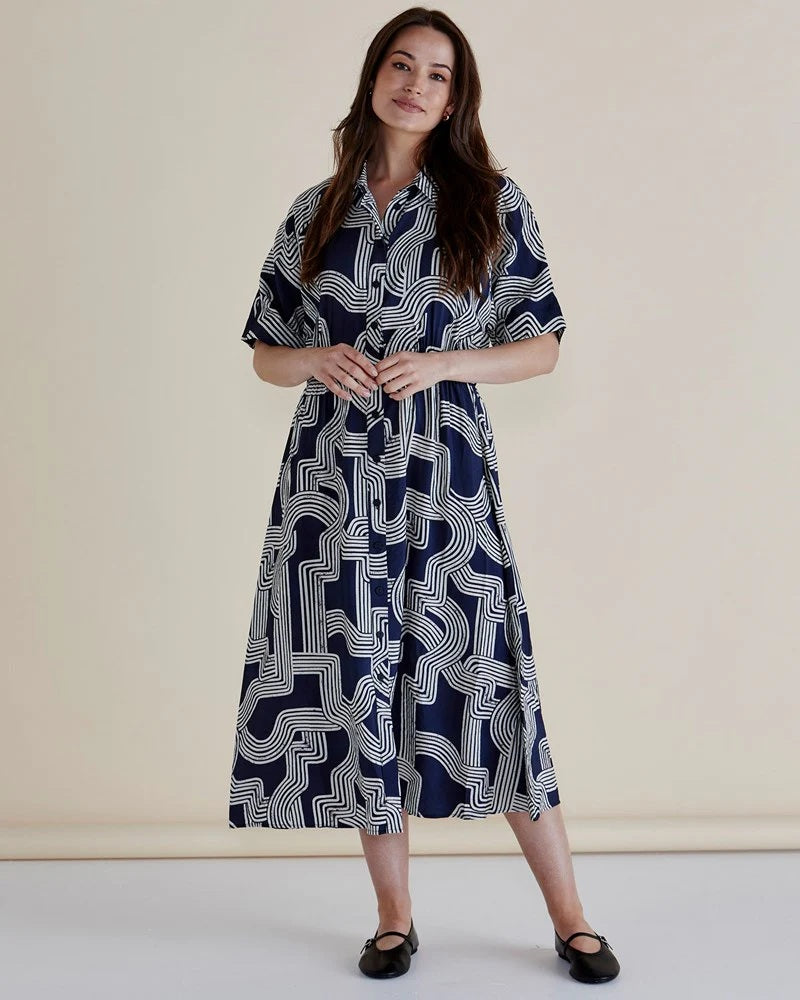 Betty Basics Skye Dress [COLOUR:Navy Geo SIZE:8]