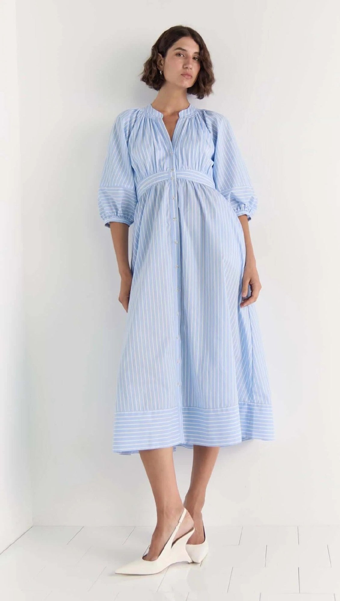Staple The Laple  Myra Midi Dress [COLOUR:blue white stripe SIZE:S]