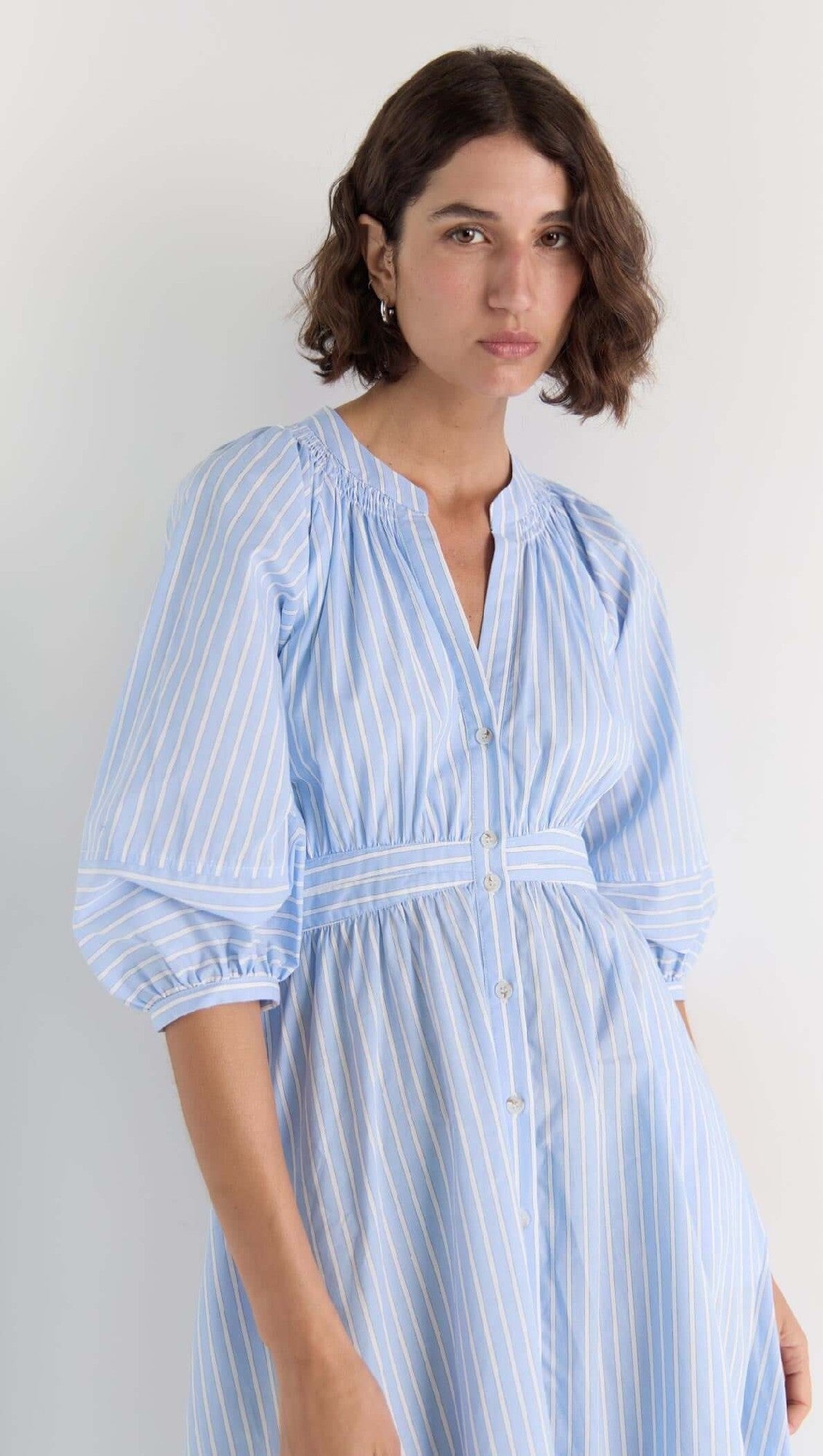 Staple The Laple  Myra Midi Dress [COLOUR:blue white stripe SIZE:S]