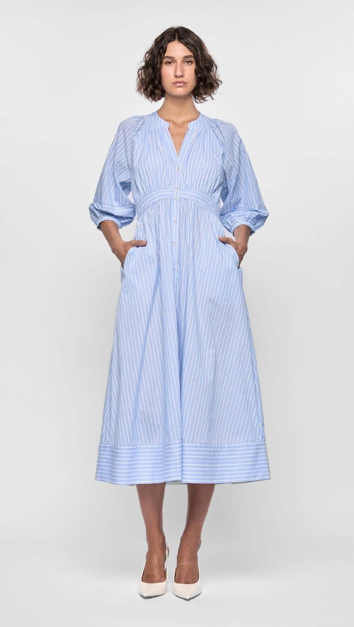 Staple The Laple  Myra Midi Dress [COLOUR:blue white stripe SIZE:S]