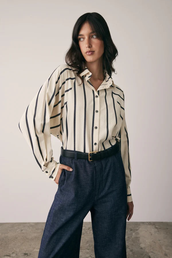 Esmaee Origin Stripe Shirt [COLOUR:Indigo Stripe SIZE:XS]